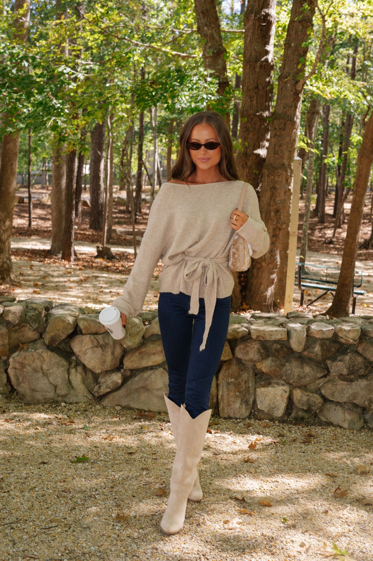 Carly Waist Tie Sweater-Latte