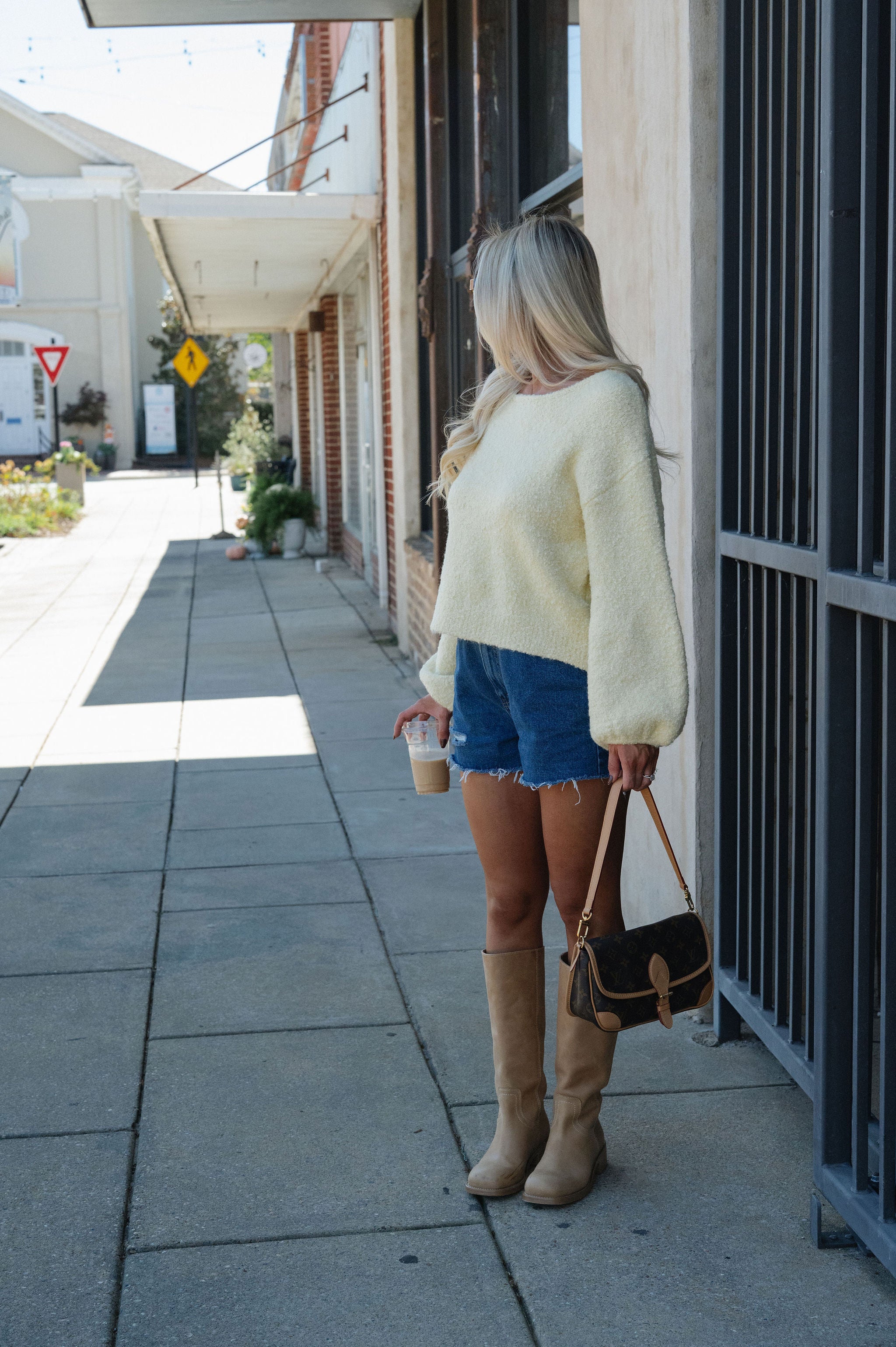 Textured Knit Bubble Sleeve Sweater-Misted Yellow