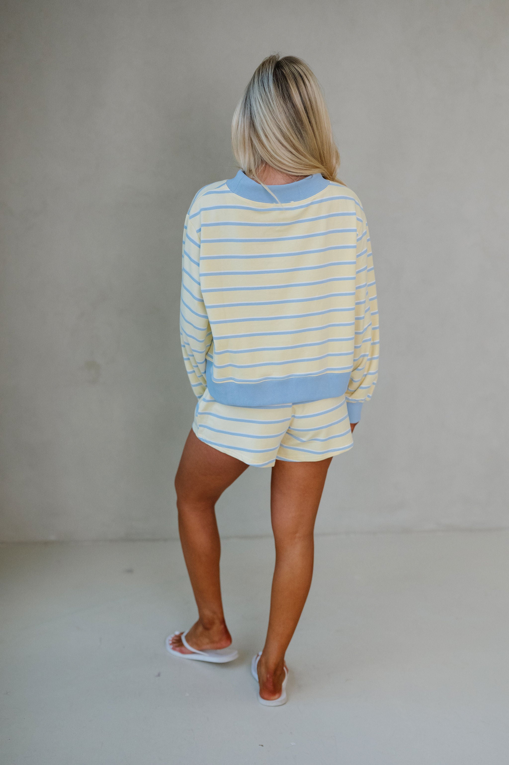 Mockneck Stripe Lounge Set-Yellow/Baby Blue