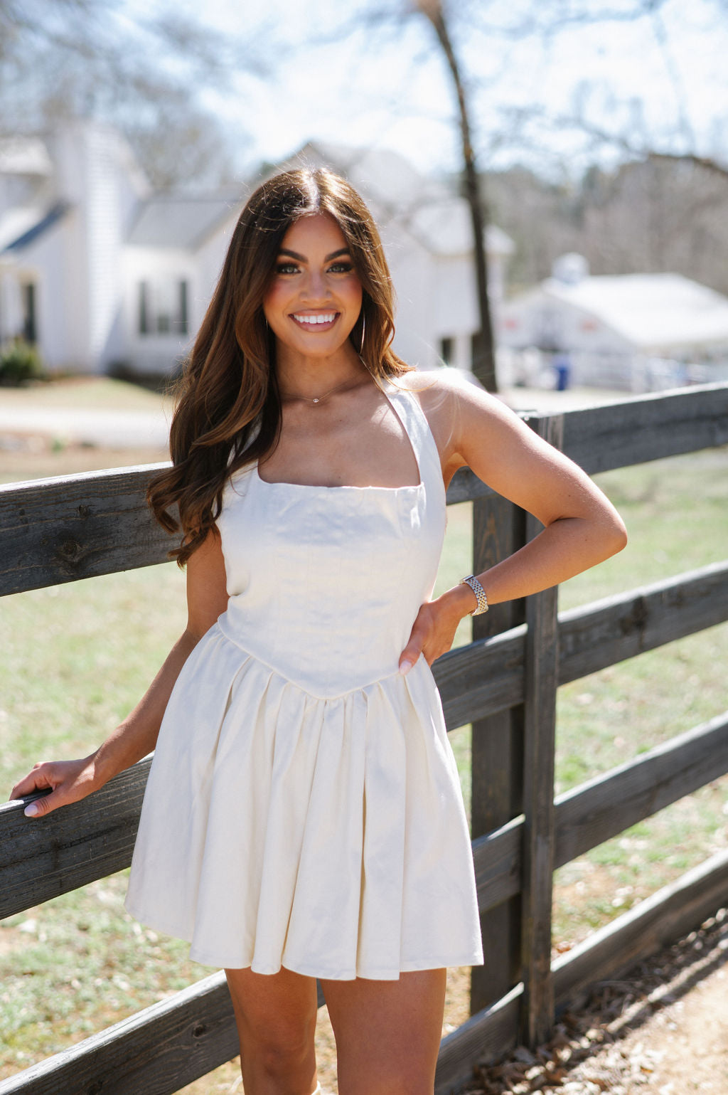 Halter Neck Mini Dress-Ivory