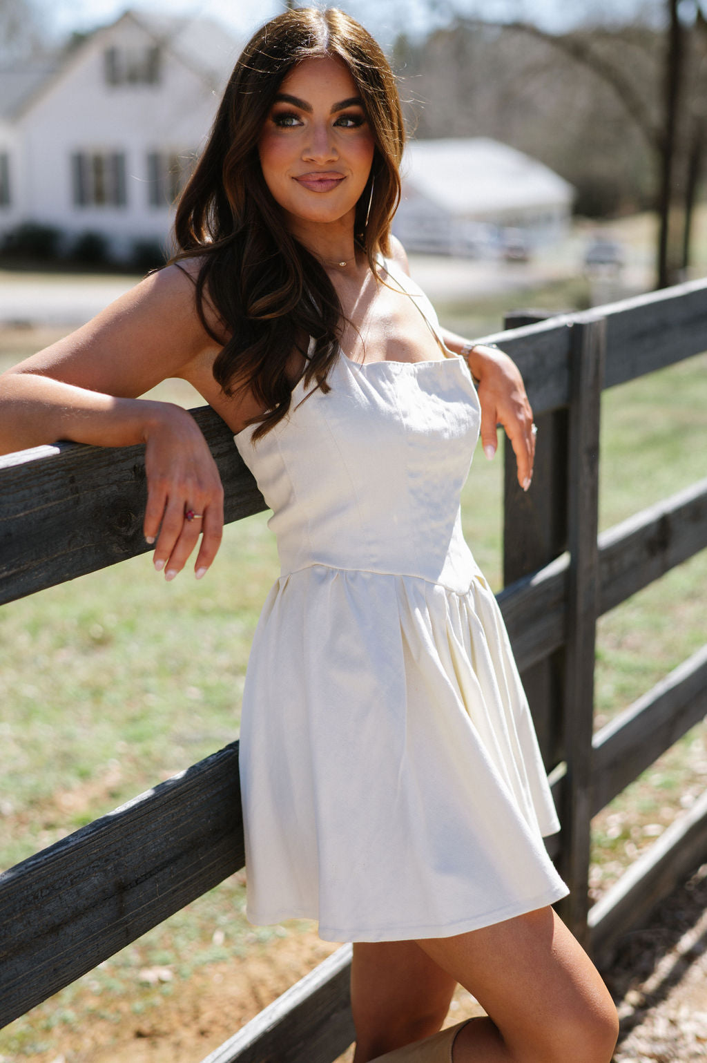 Halter Neck Mini Dress-Ivory