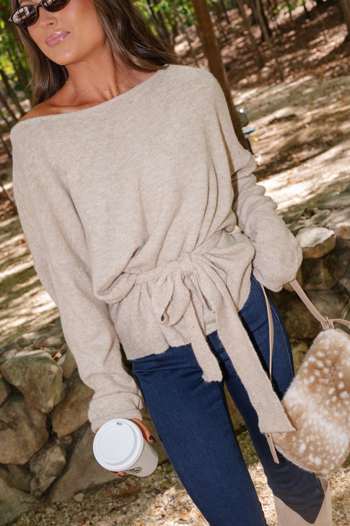 Carly Waist Tie Sweater-Latte
