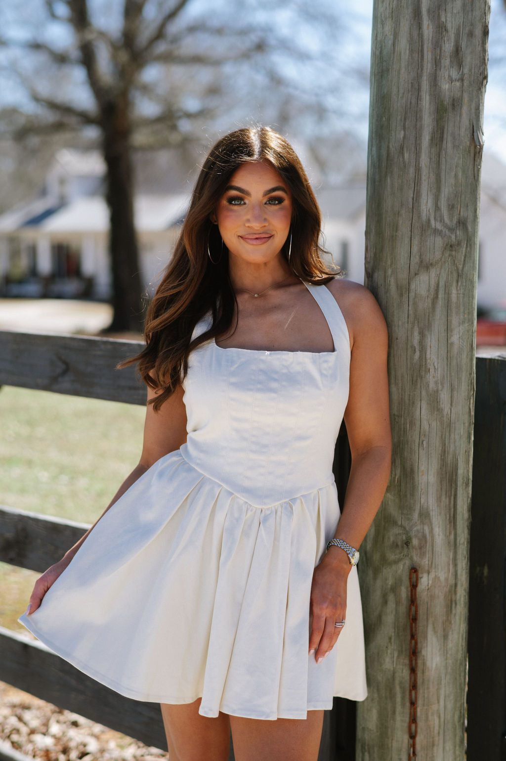 Halter Neck Mini Dress-Ivory