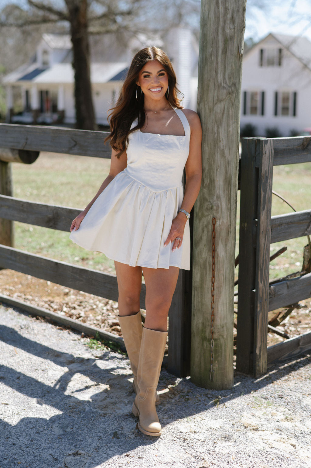 Halter Neck Mini Dress-Ivory