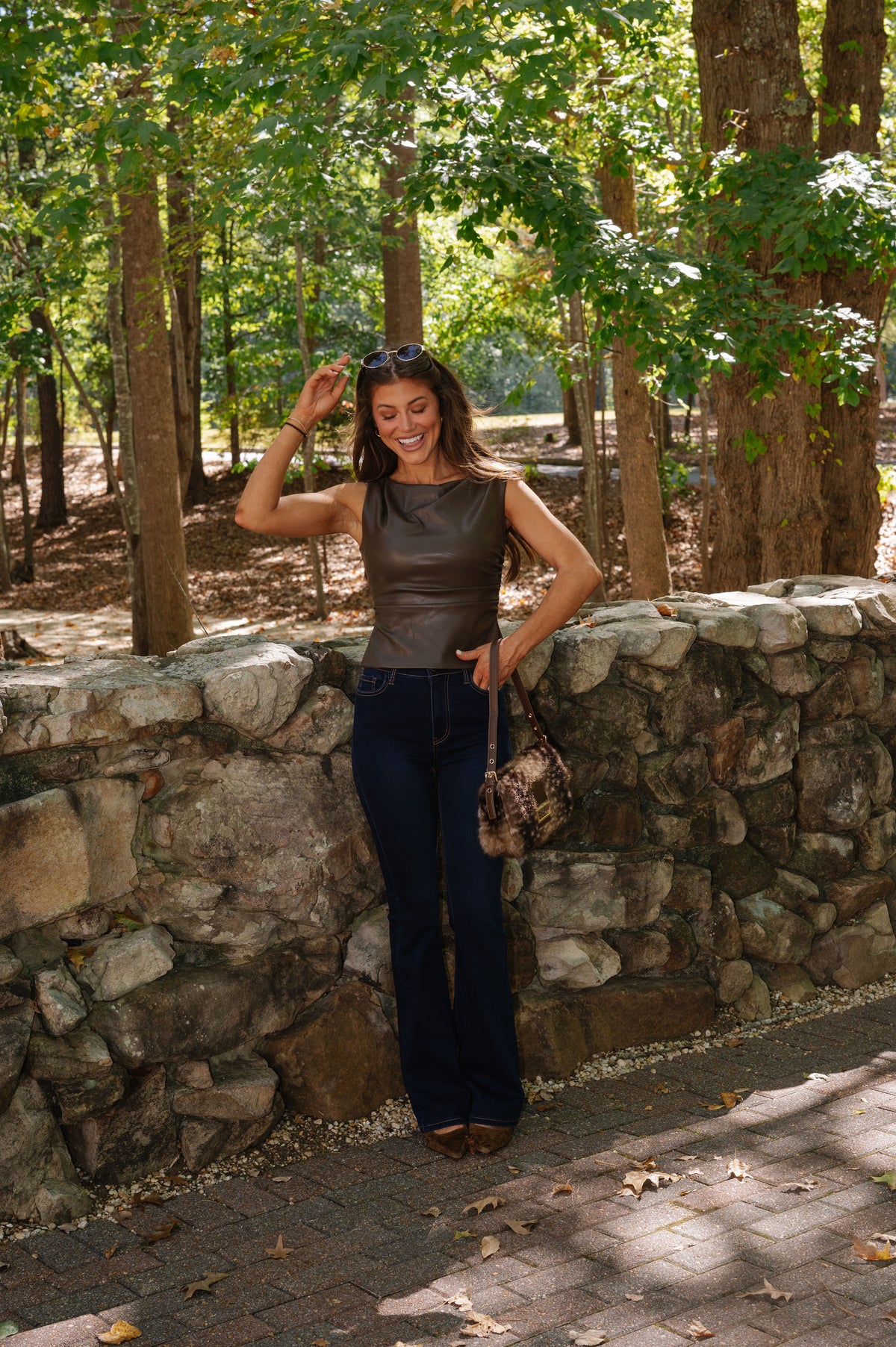 Abbie Faux Leather Top-Brown