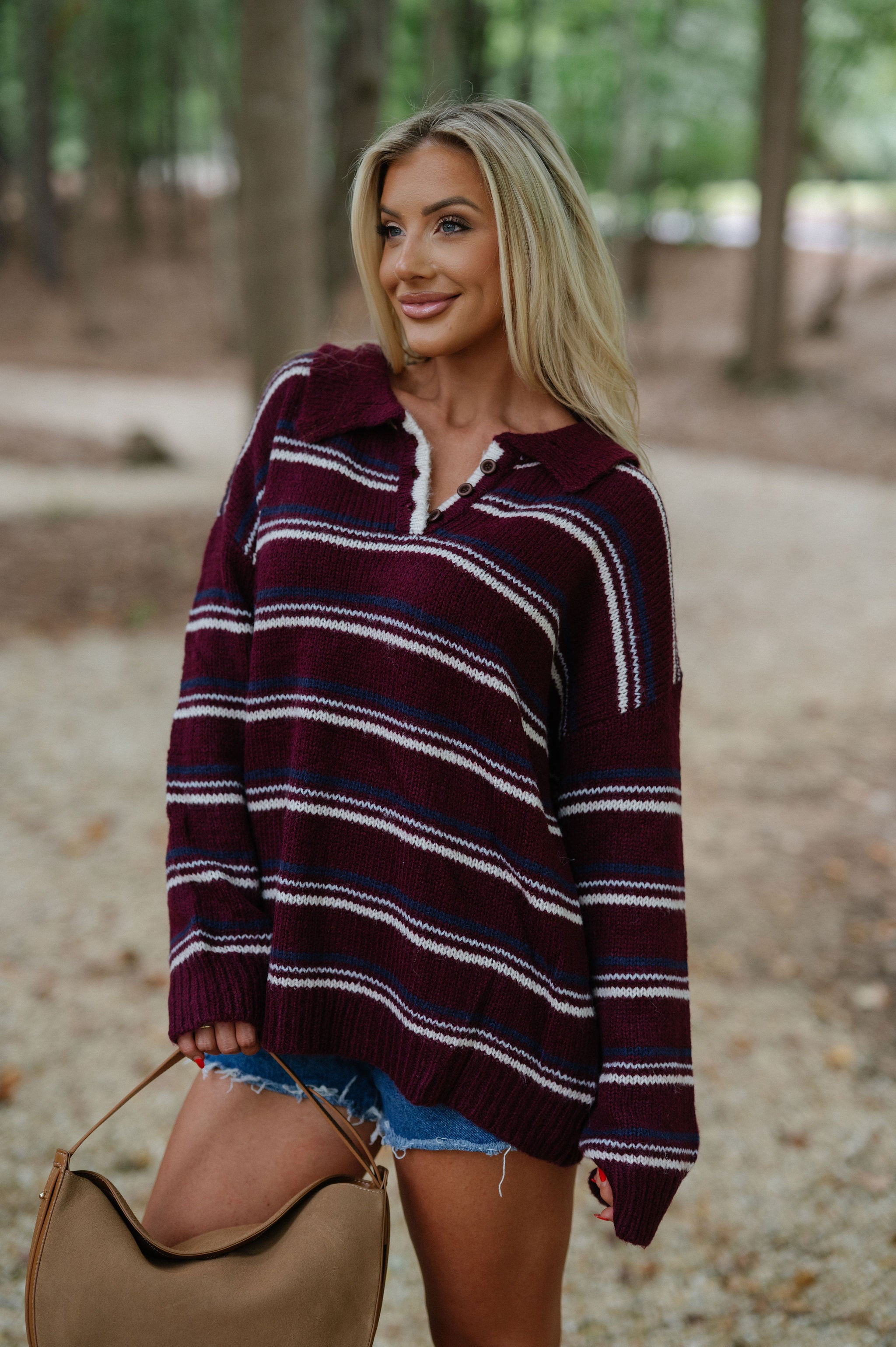 Deep Stripe Knit Sweater-Burgundy