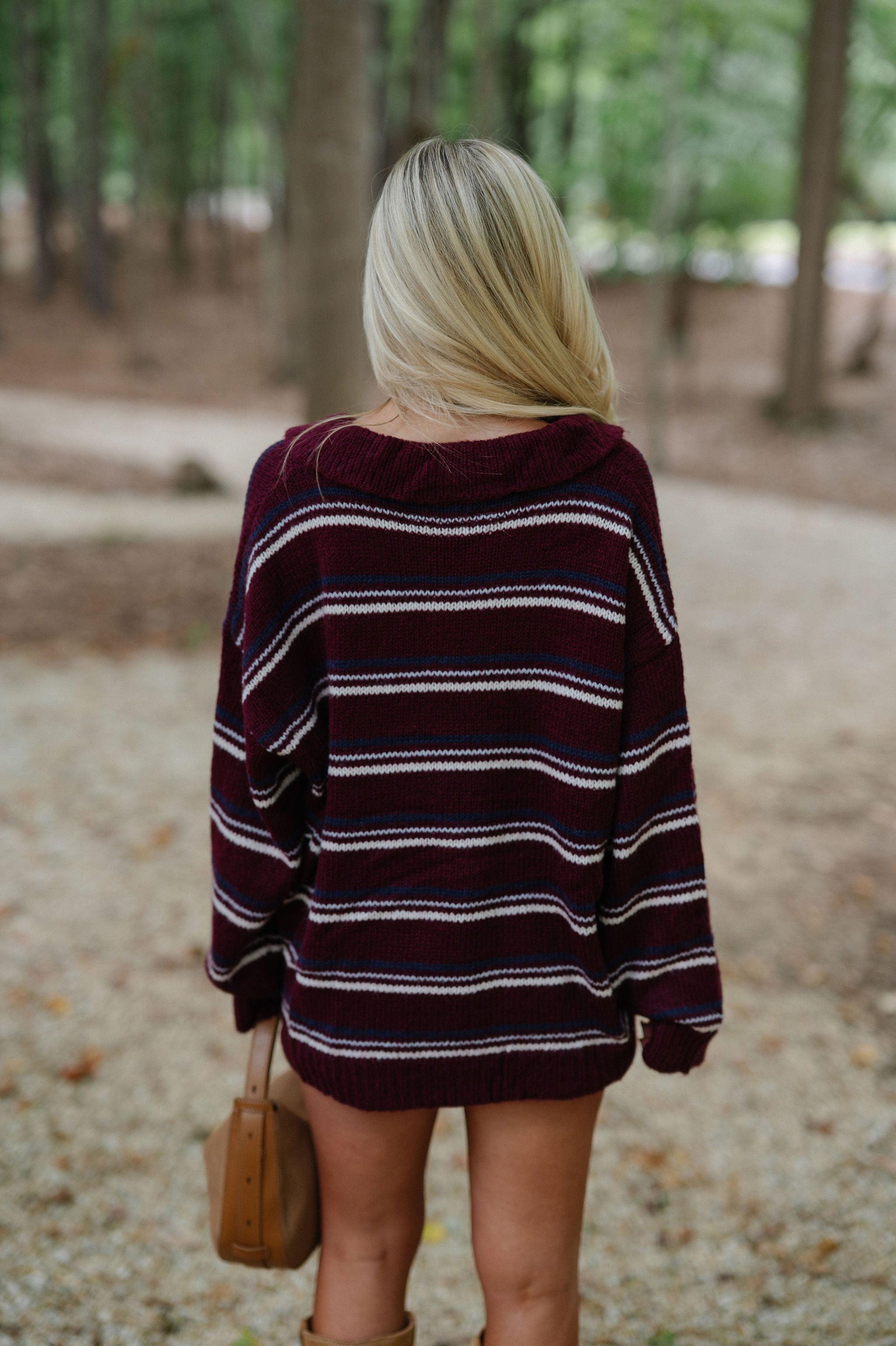 Deep Stripe Knit Sweater-Burgundy