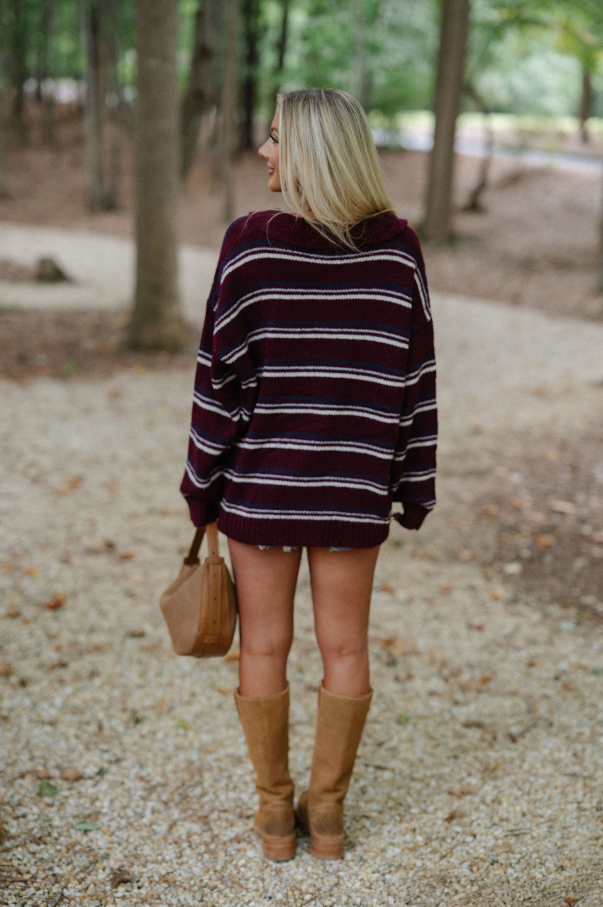Deep Stripe Knit Sweater-Burgundy
