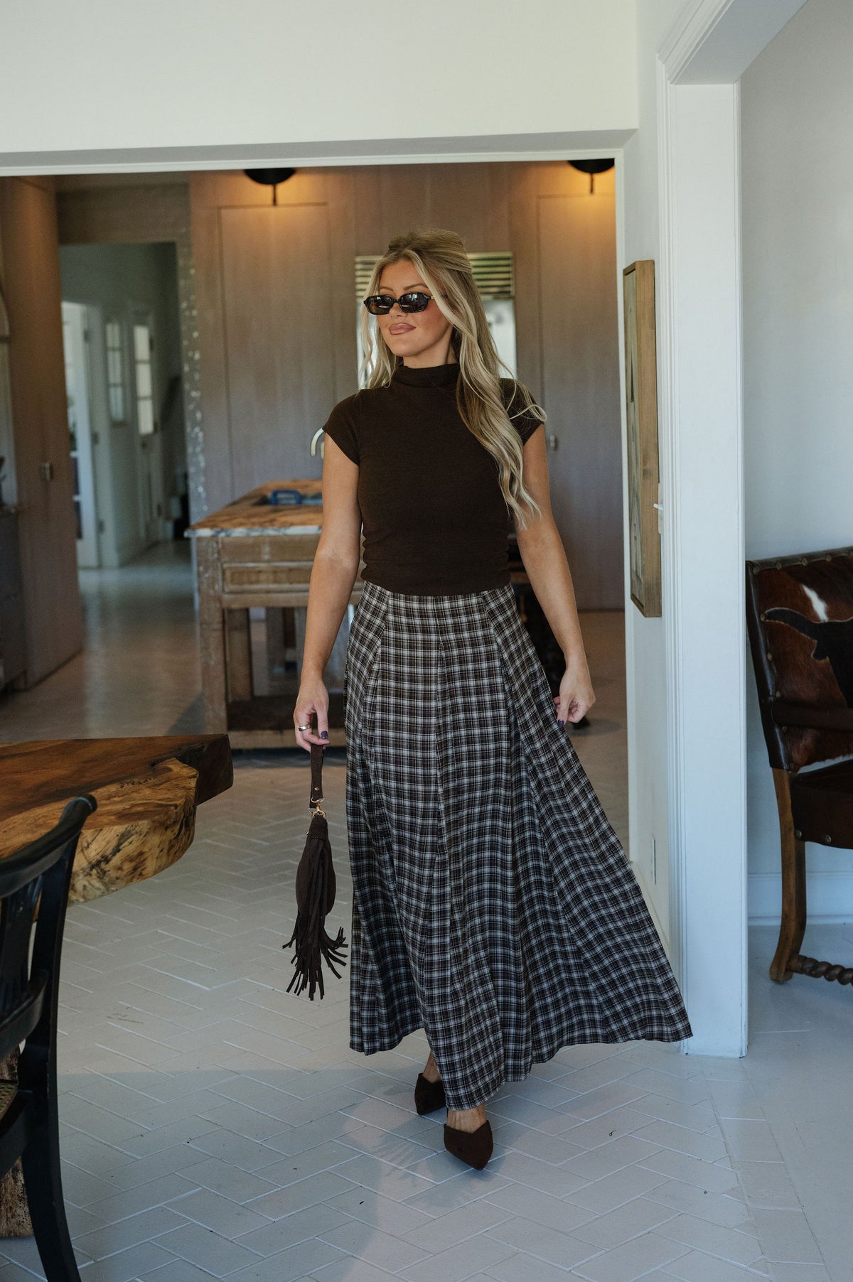 Riley Plaid Maxi Skirt-Brown Multi