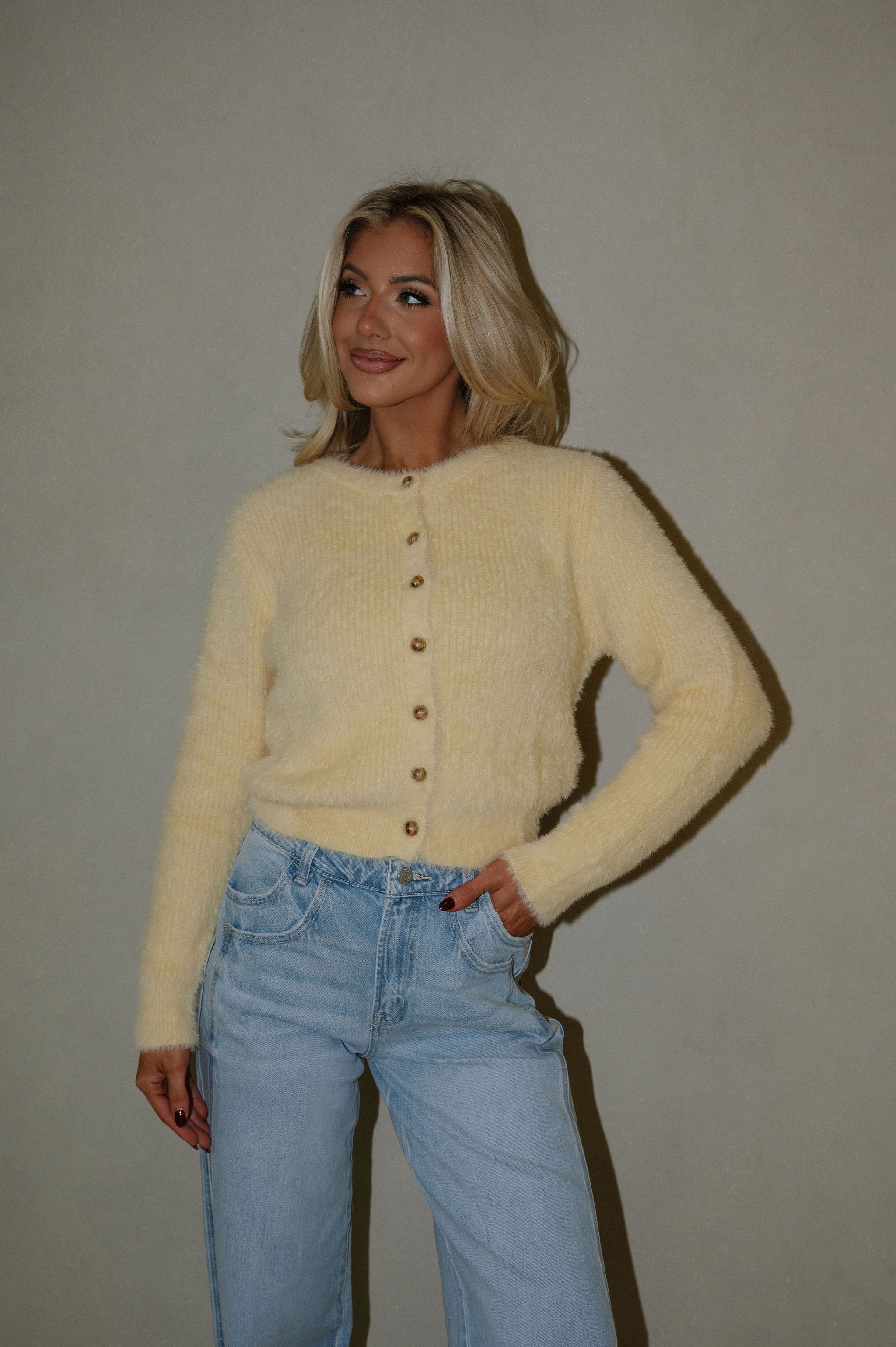 Quinn Fuzzy Cardigan-Butter Yellow