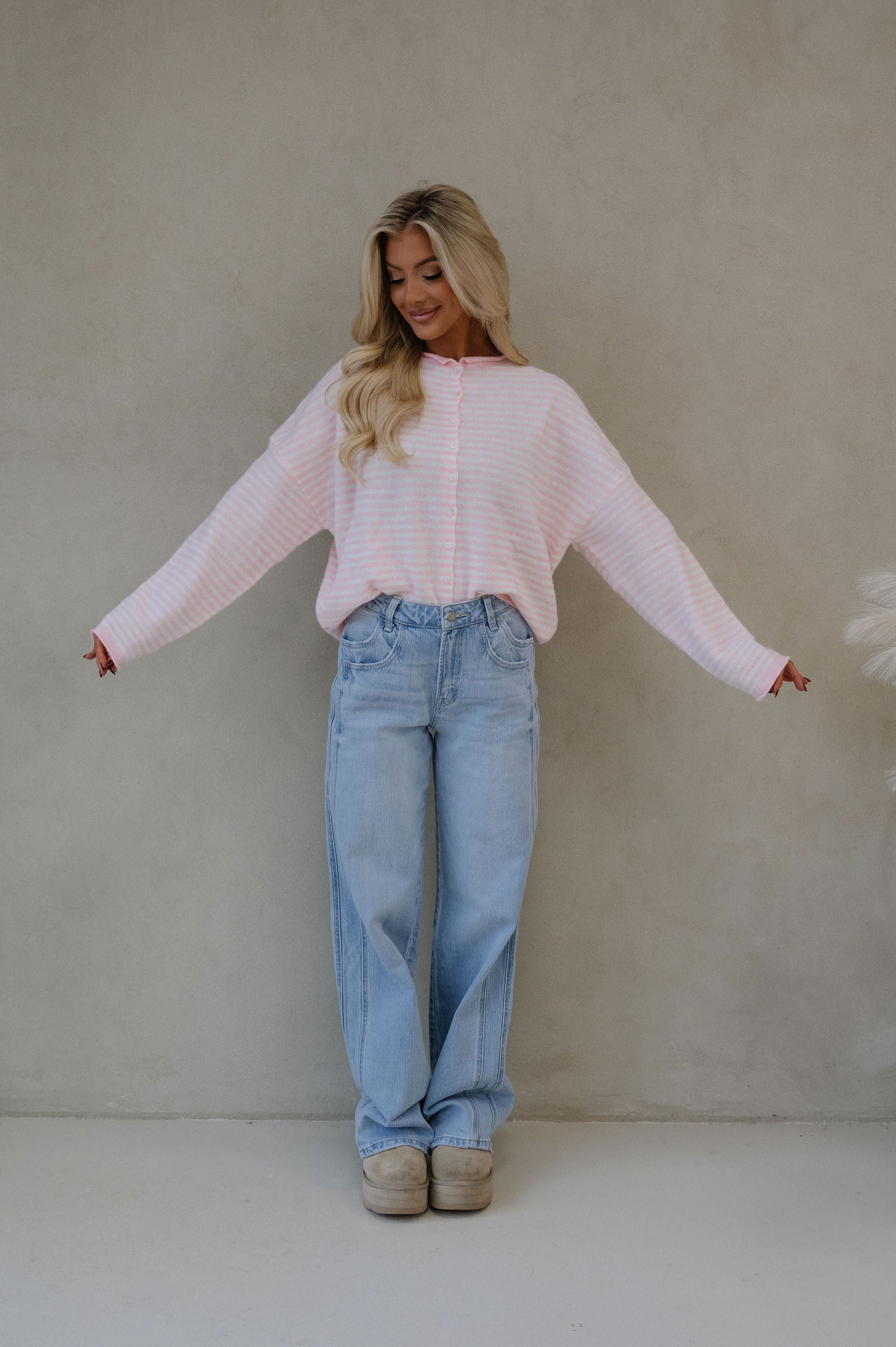 Mallory Mini Striped Cardigan-Pink