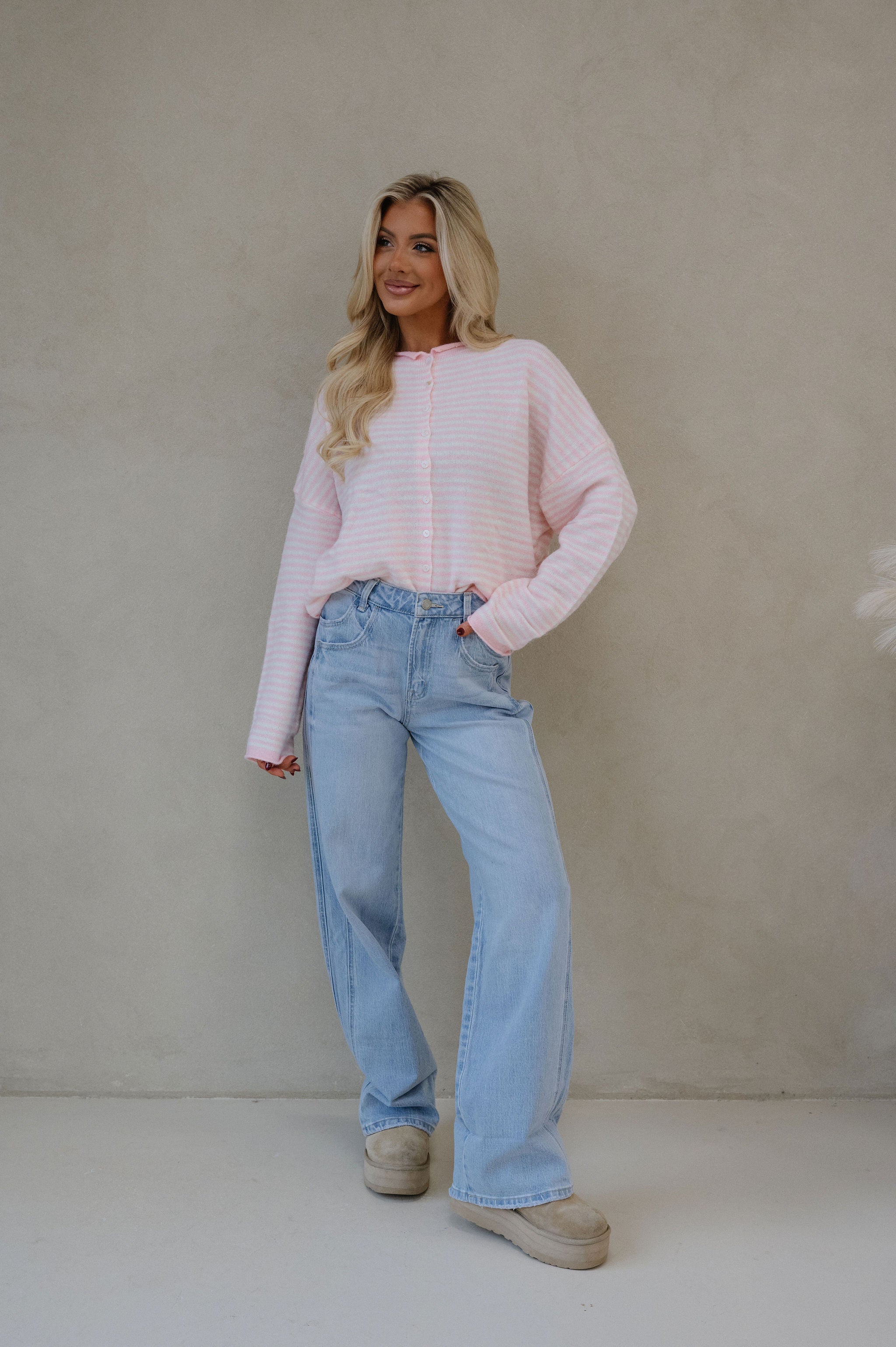 Mallory Mini Striped Cardigan-Pink