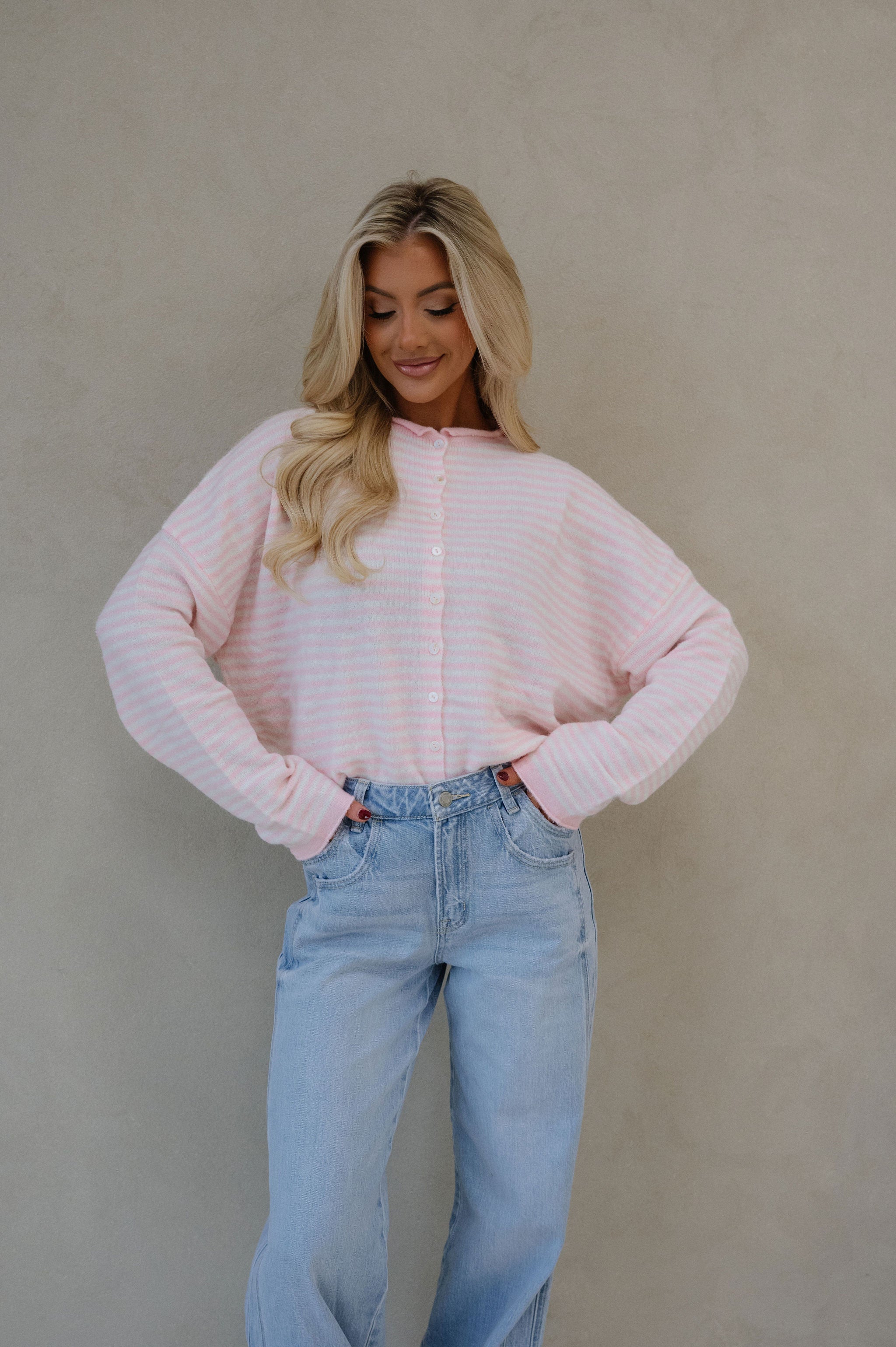 Mallory Mini Striped Cardigan-Pink