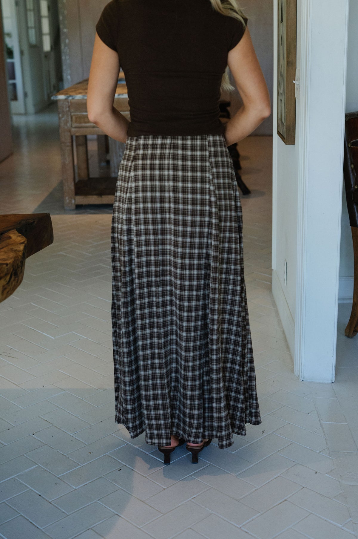 Riley Plaid Maxi Skirt-Brown Multi
