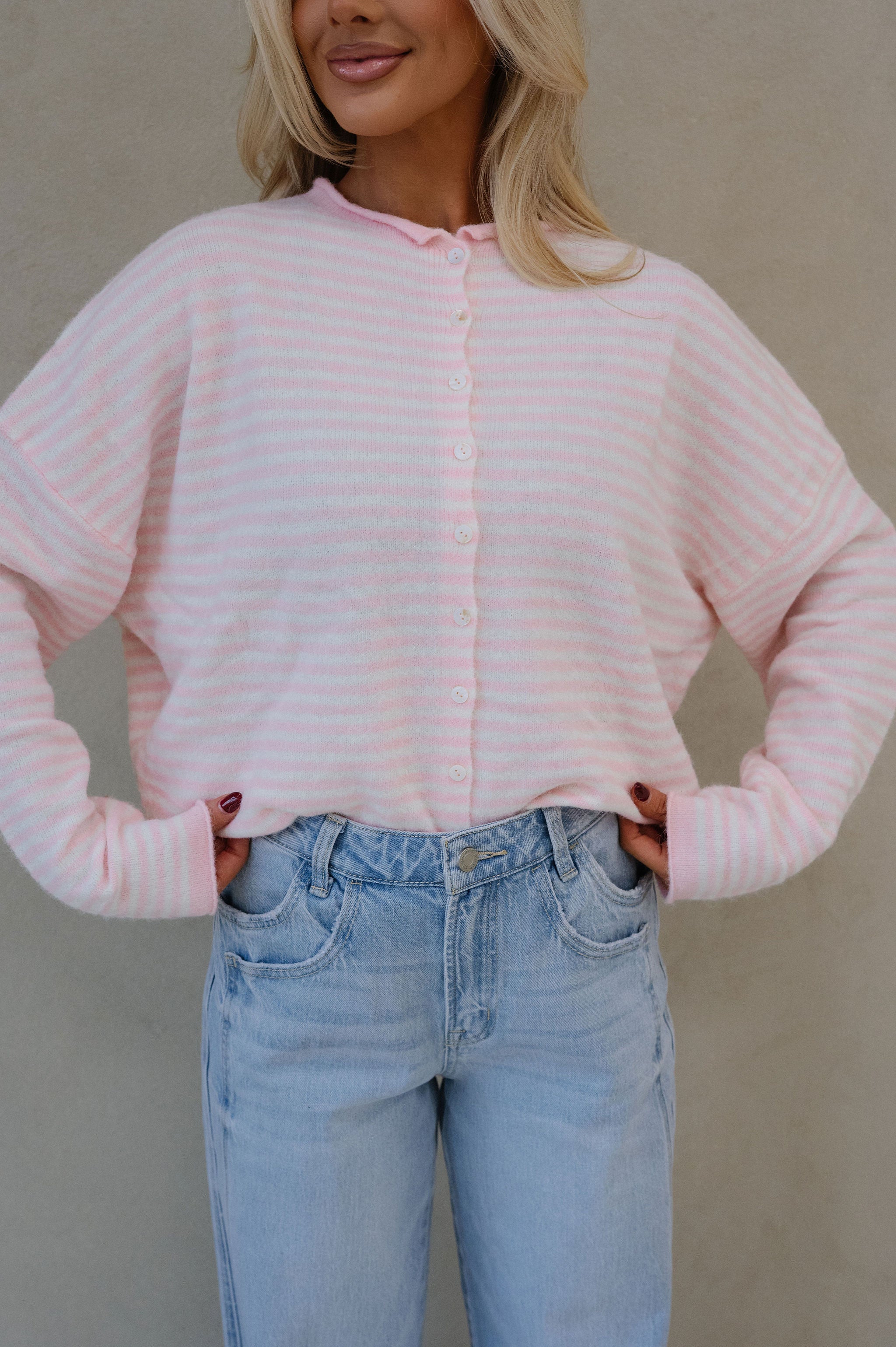 Mallory Mini Striped Cardigan-Pink
