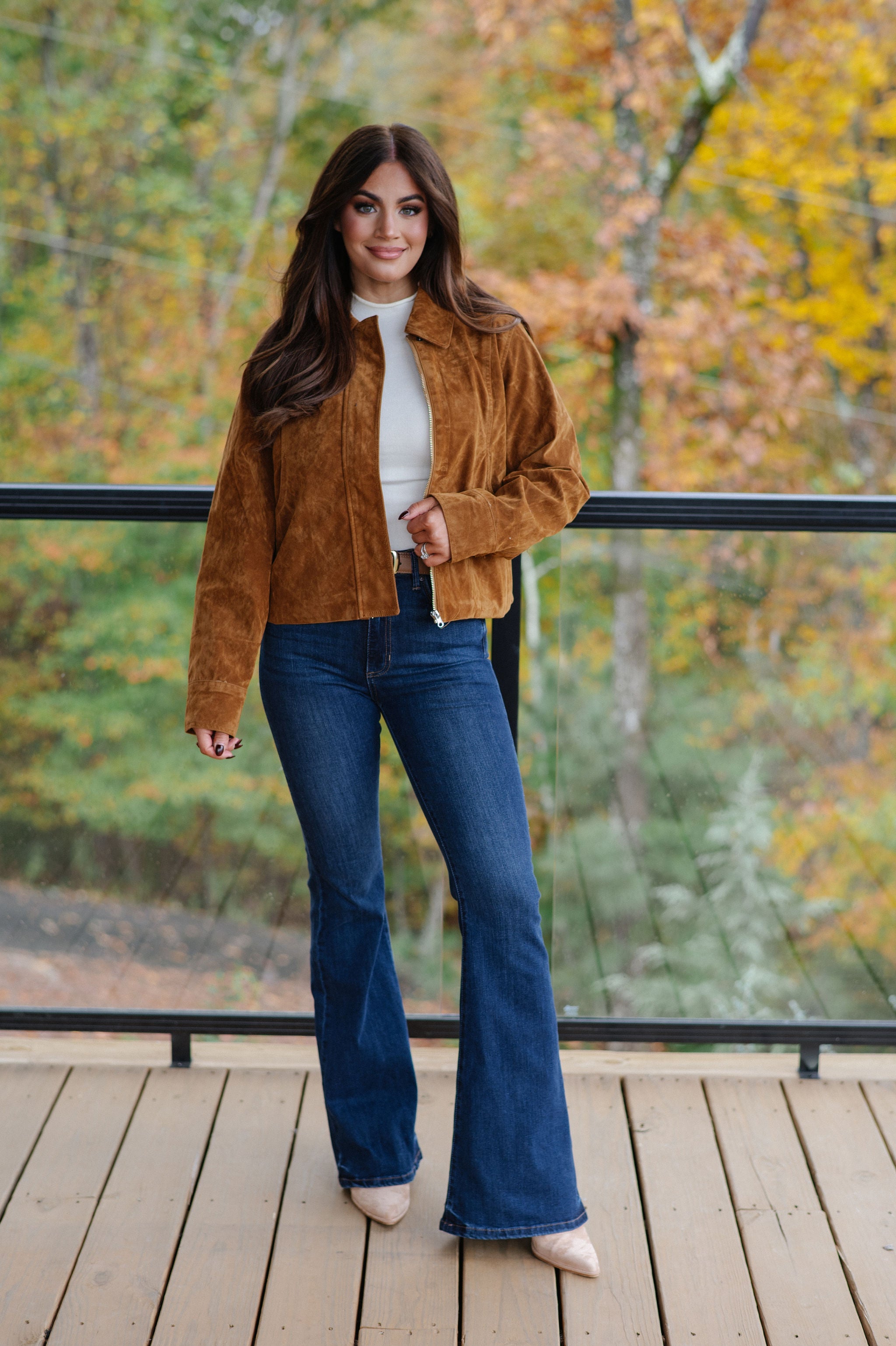 Faux Suede Collar Jacket-Camel