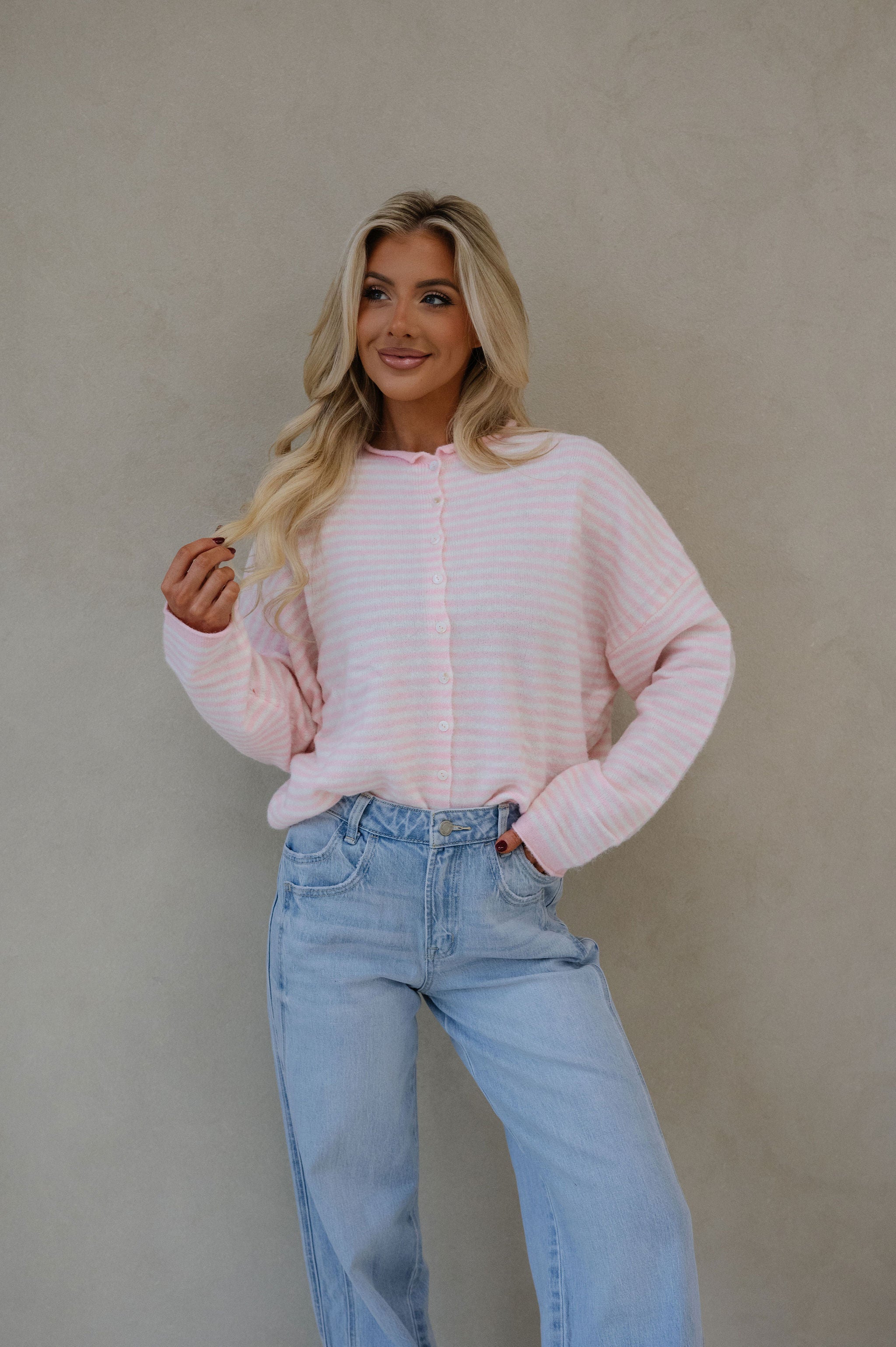 Mallory Mini Striped Cardigan-Pink