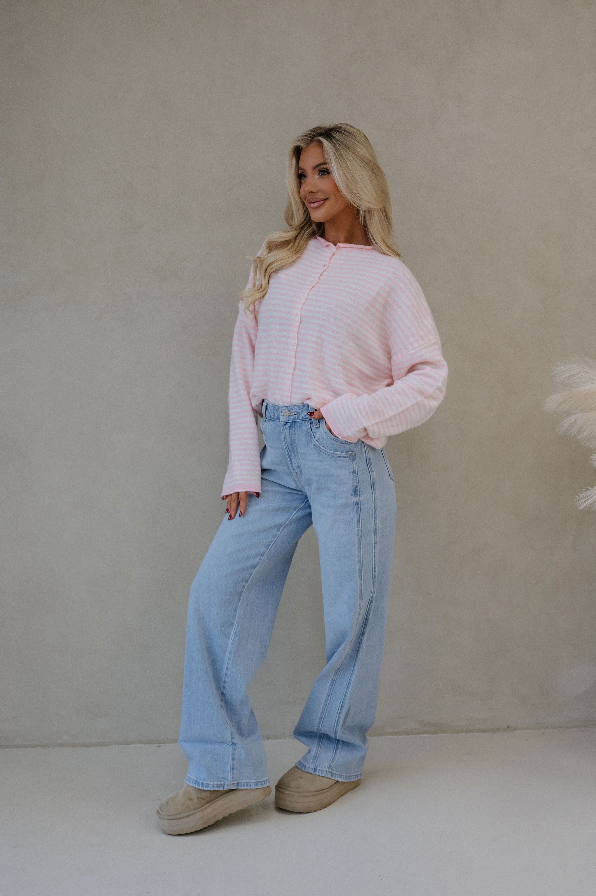 Mallory Mini Striped Cardigan-Pink