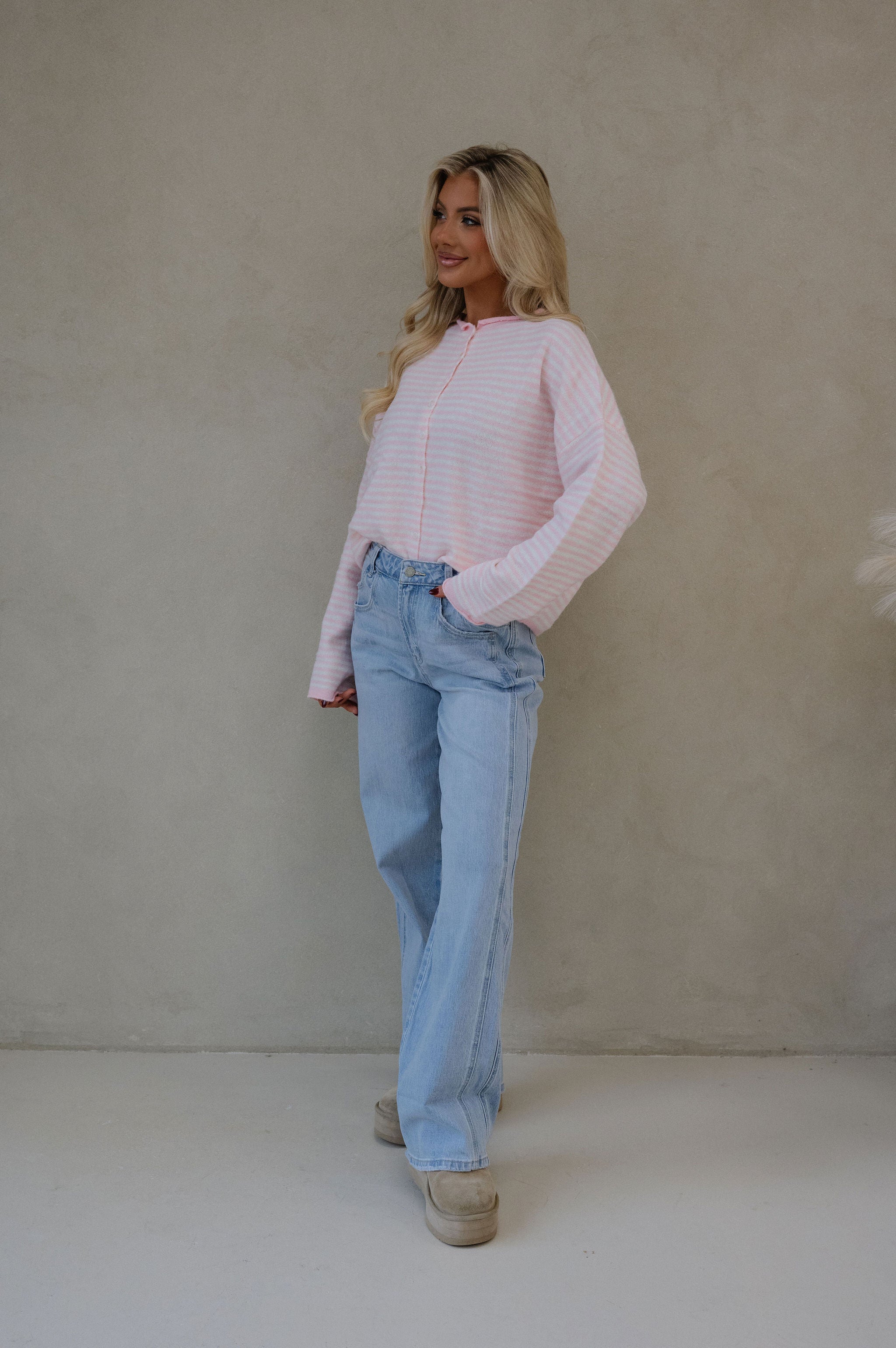 Mallory Mini Striped Cardigan-Pink