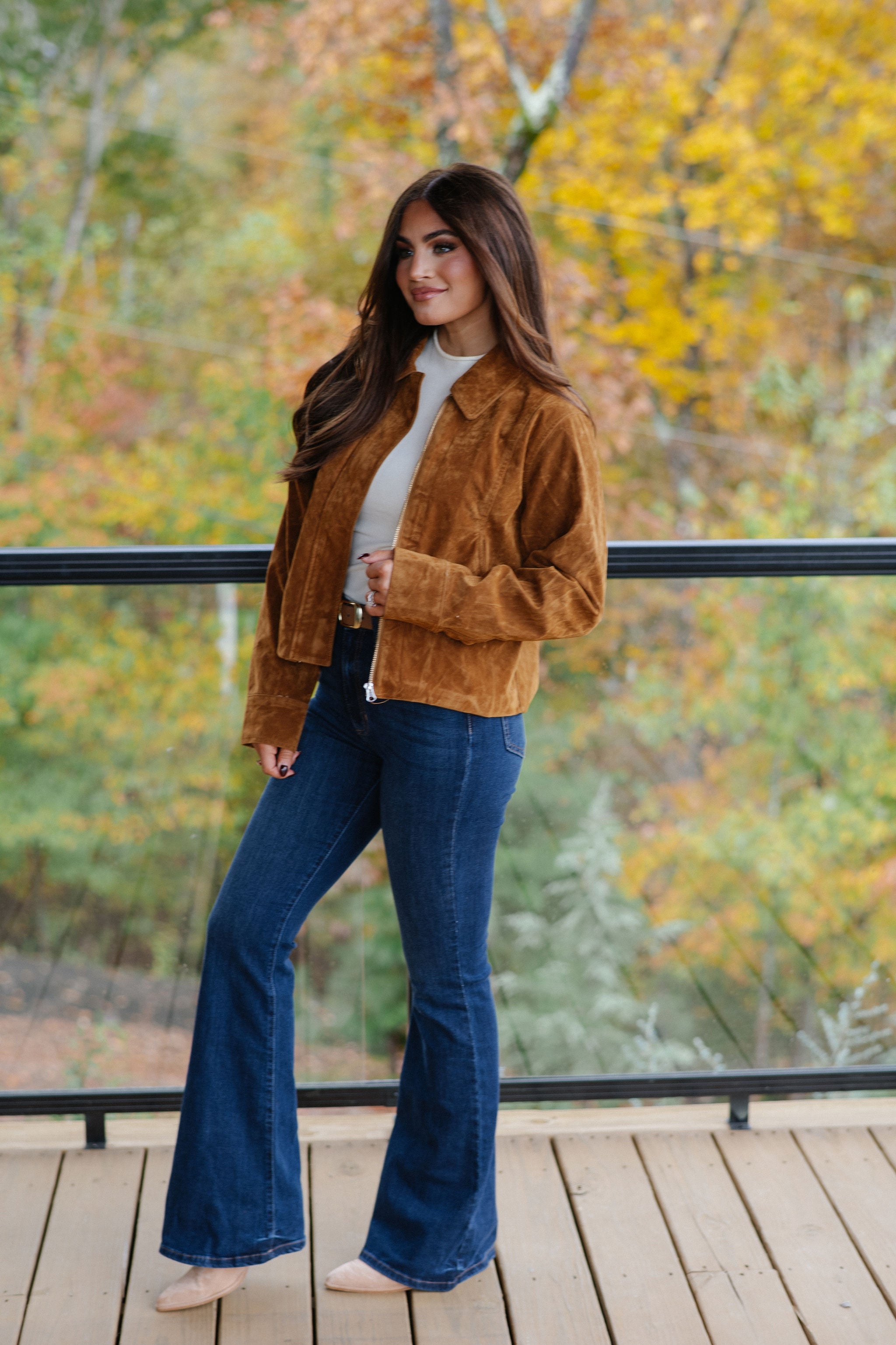 Faux Suede Collar Jacket-Camel