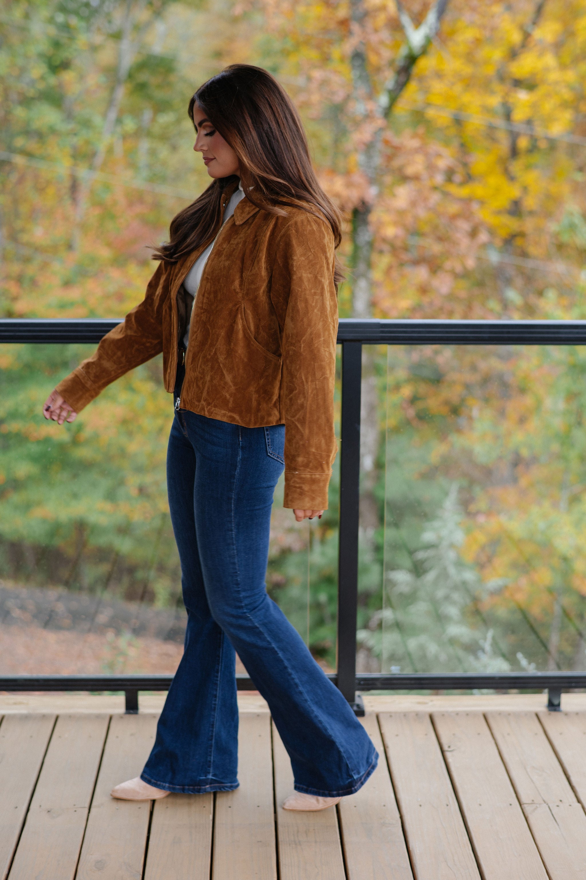 Faux Suede Collar Jacket-Camel