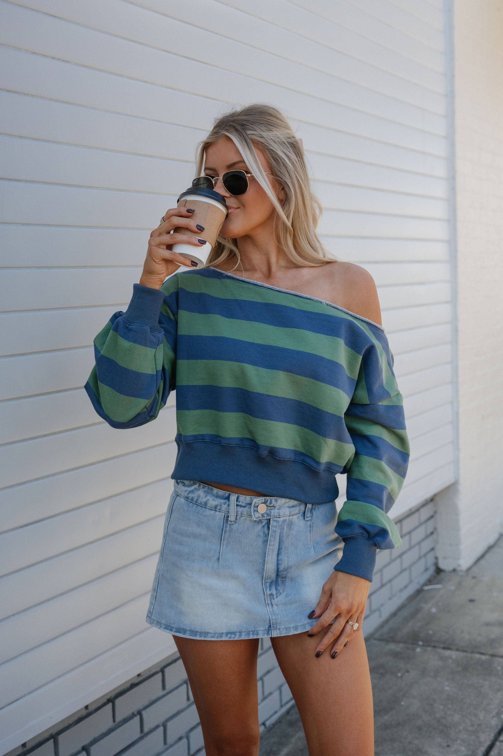 Sammie Striped Top-Green/Navy