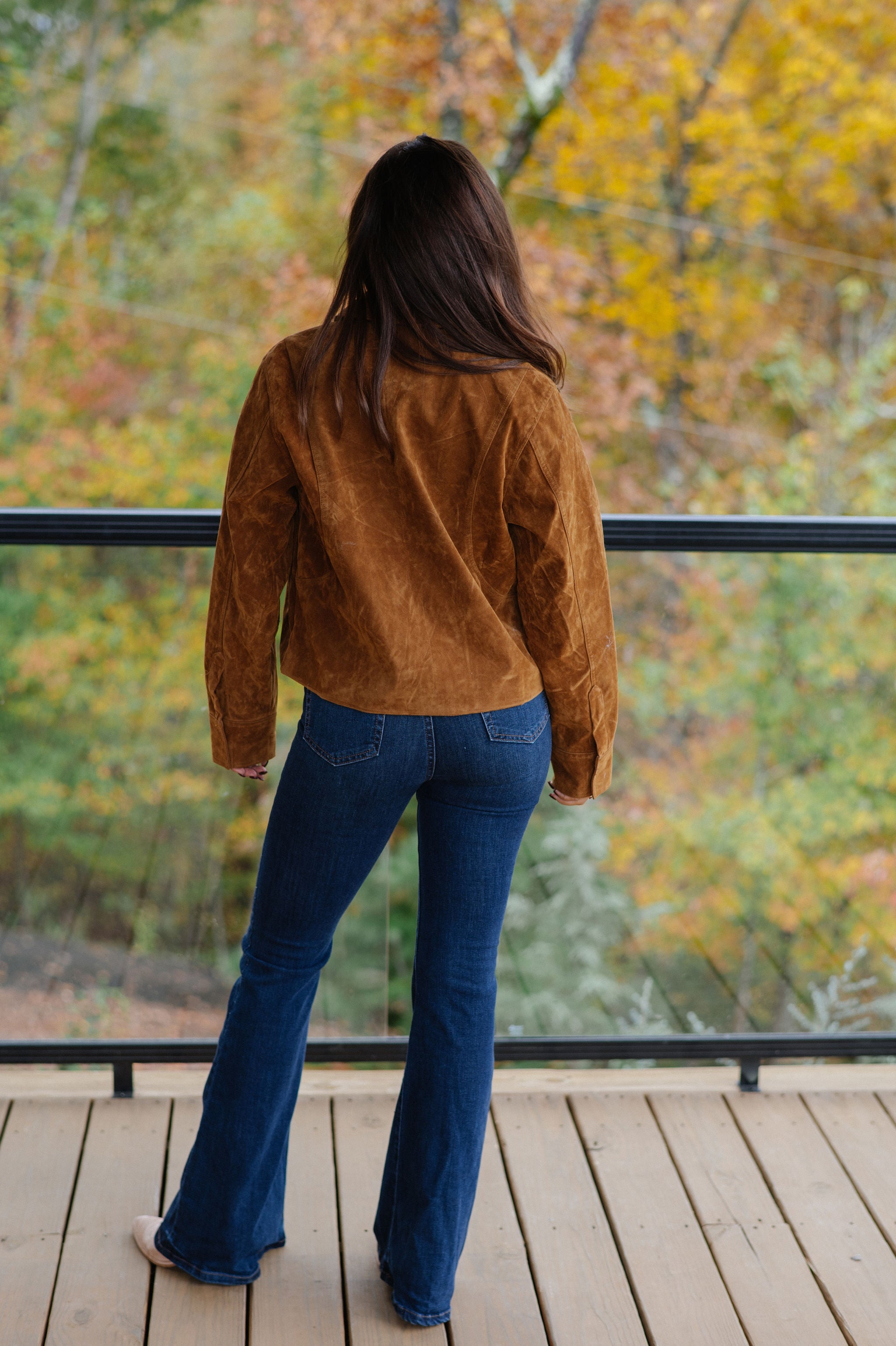 Faux Suede Collar Jacket-Camel