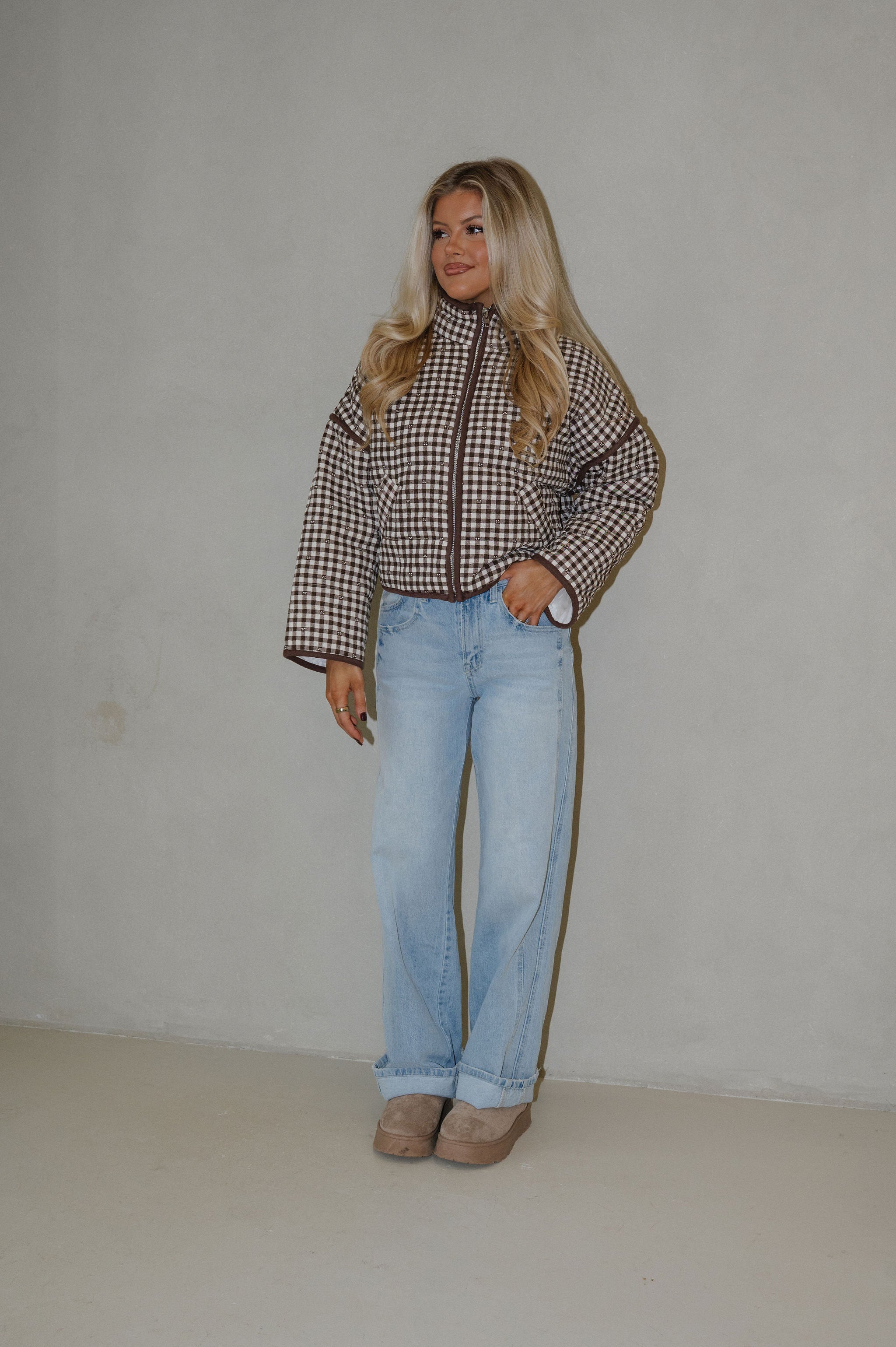 Barclay Gingham Jacket-Brown/Off White