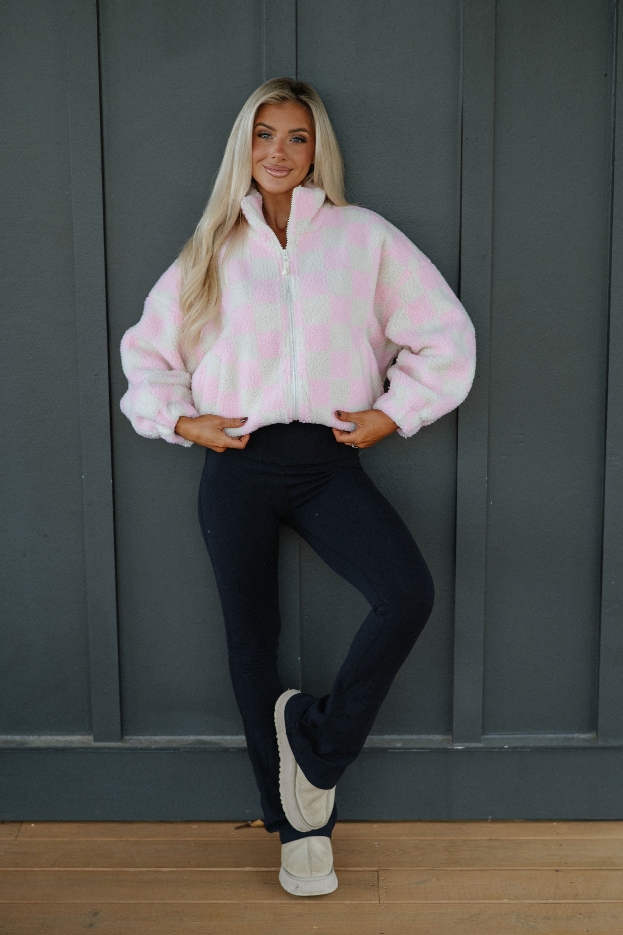 Alayna Checkered Jacket-Pink