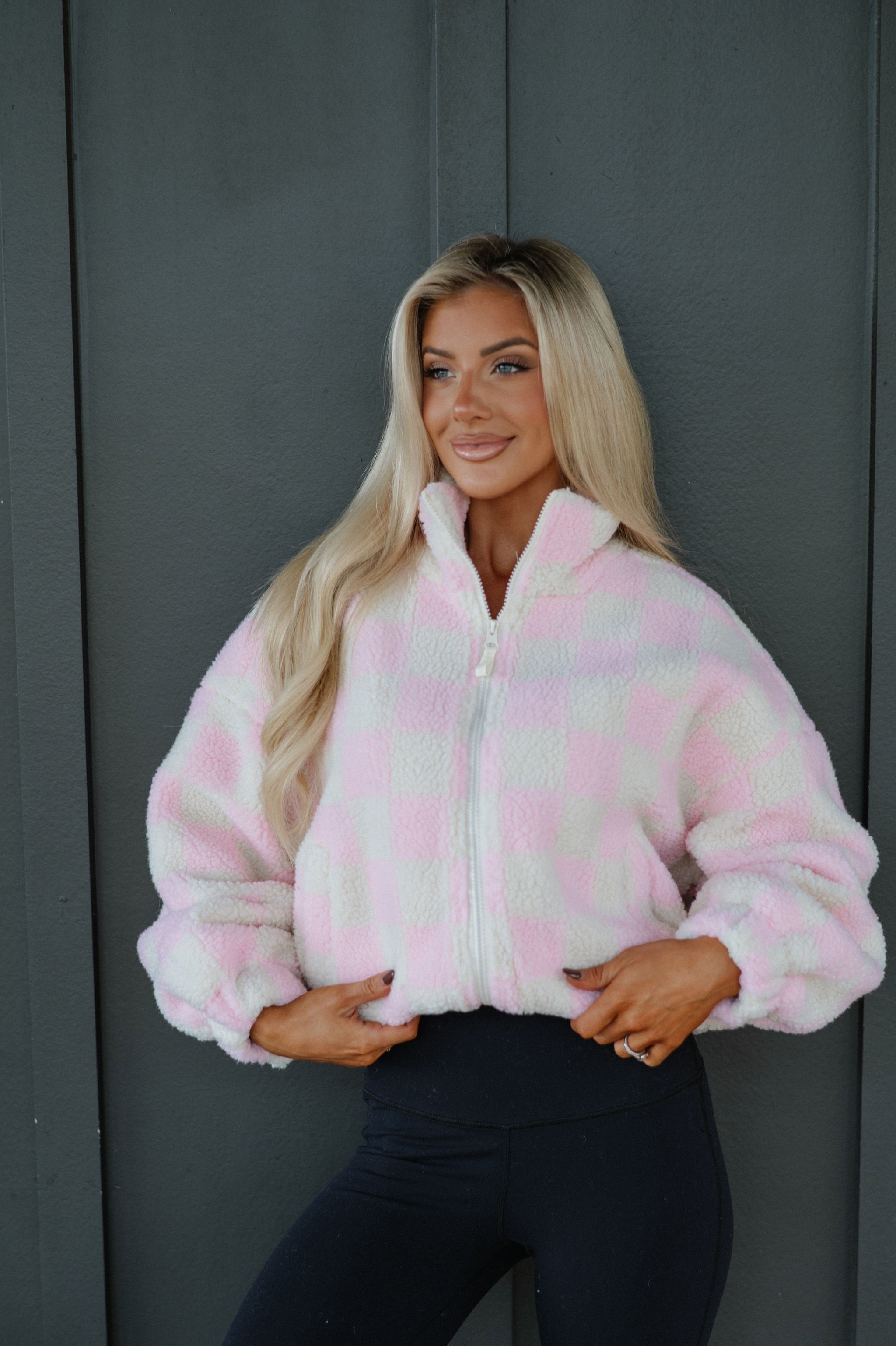 Alayna Checkered Jacket-Pink