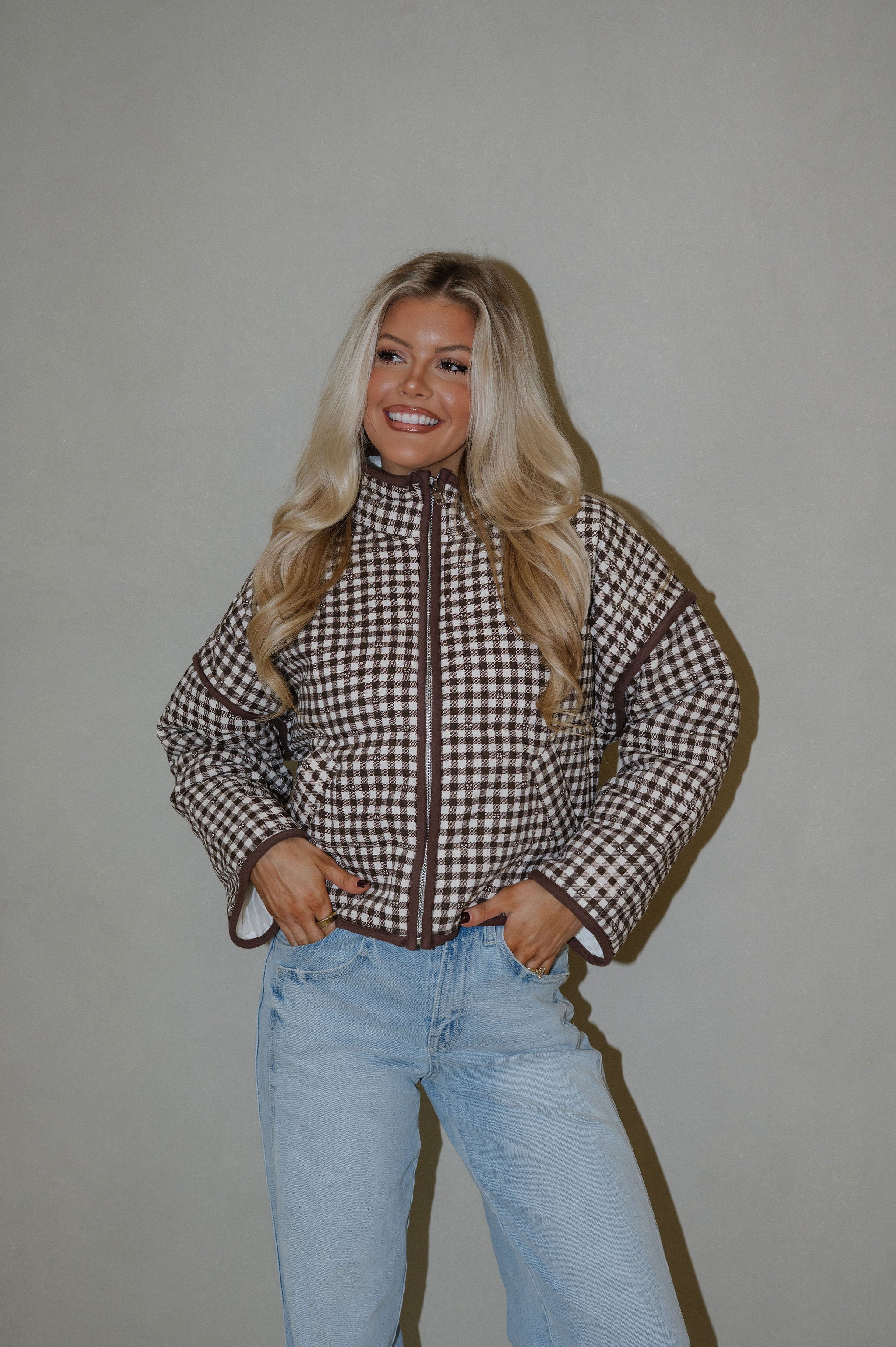 Barclay Gingham Jacket-Brown/Off White