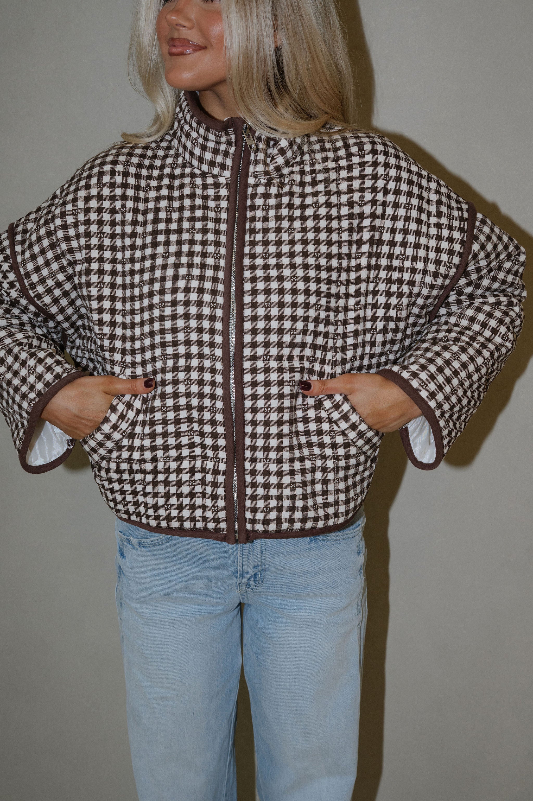 Barclay Gingham Jacket-Brown/Off White