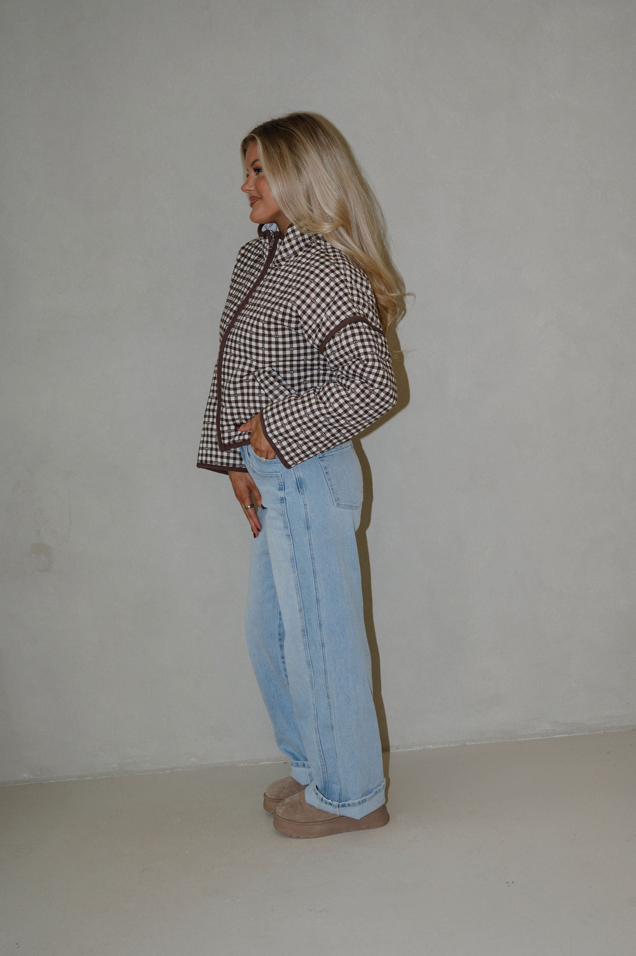 Barclay Gingham Jacket-Brown/Off White