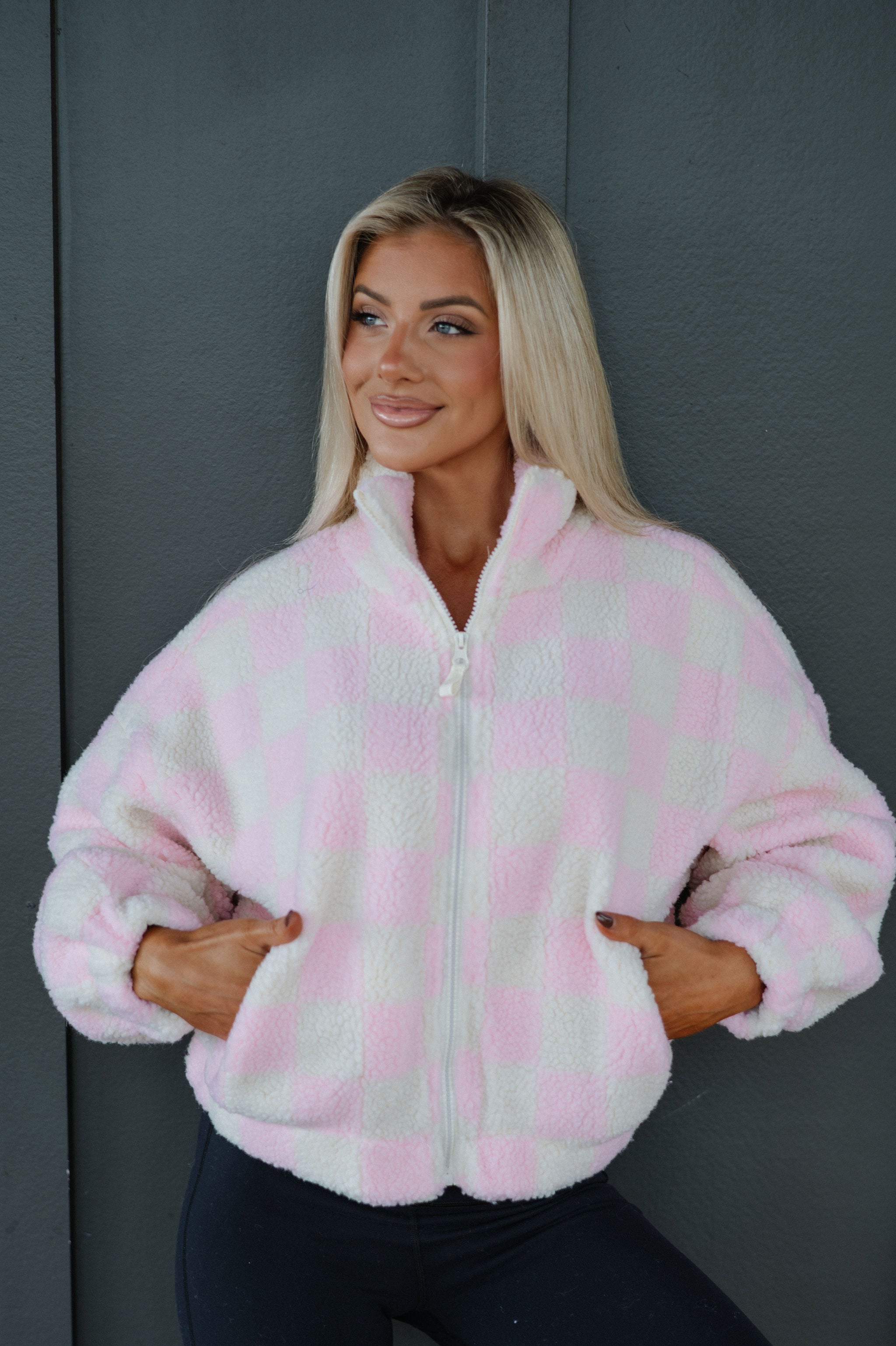 Alayna Checkered Jacket-Pink