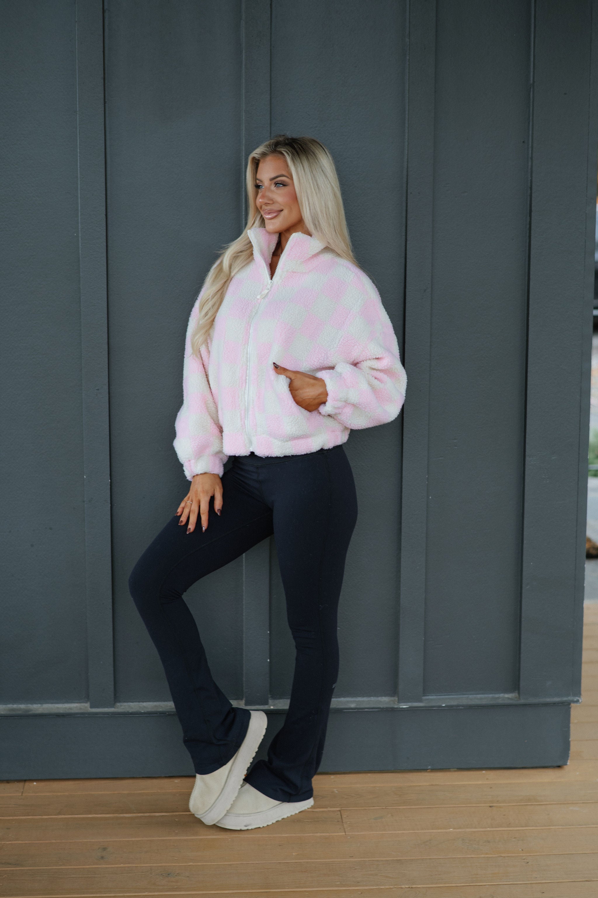 Alayna Checkered Jacket-Pink