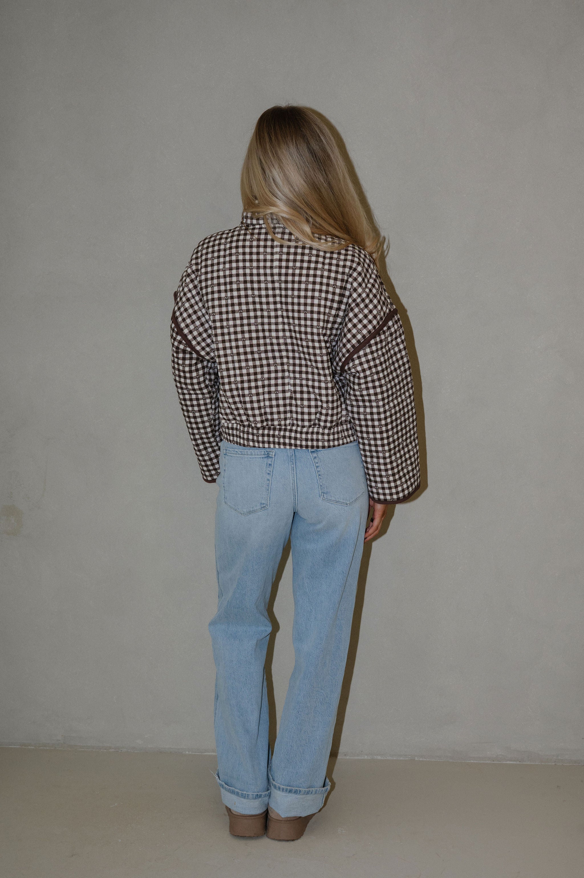 Barclay Gingham Jacket-Brown/Off White