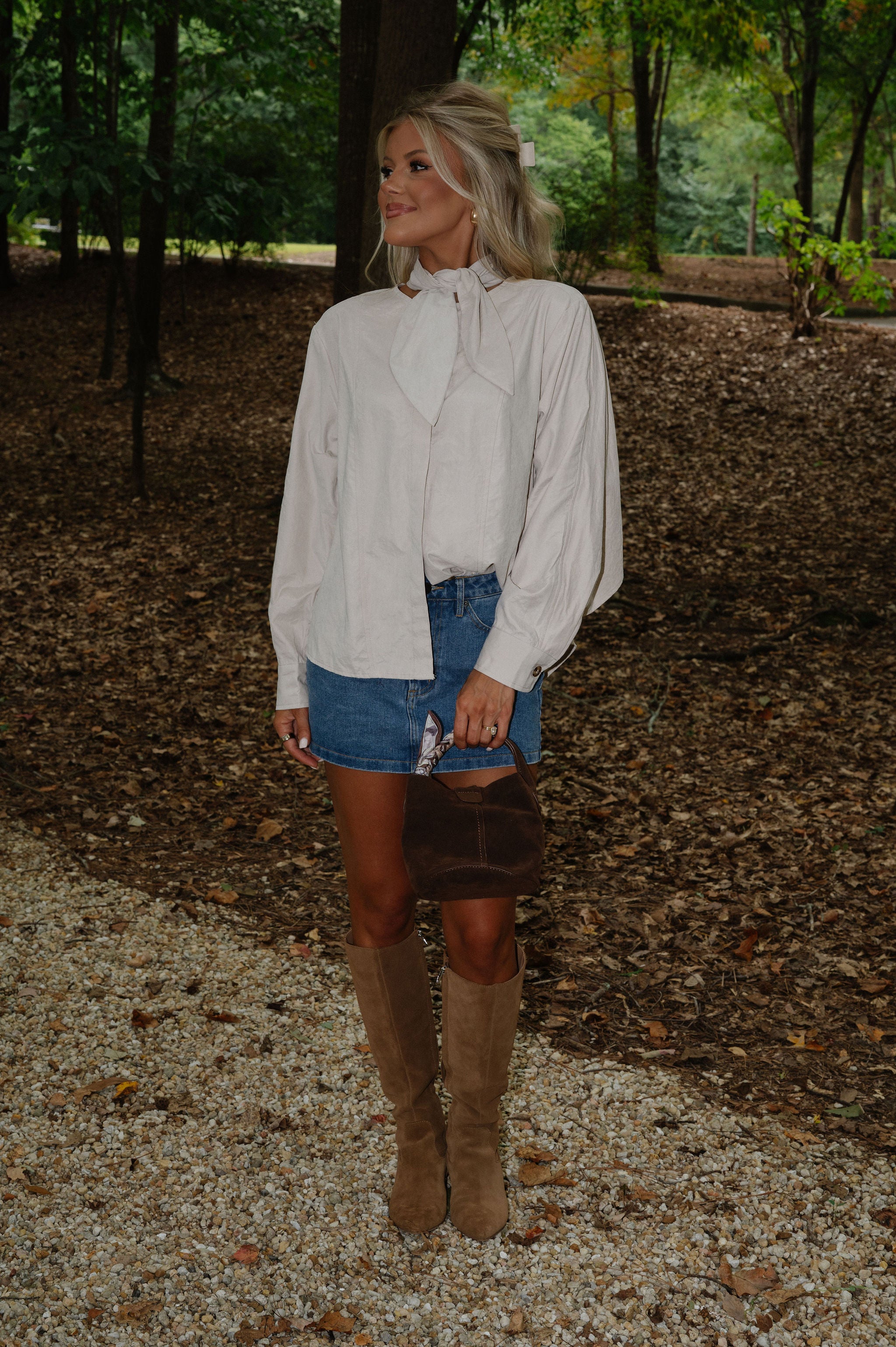 Brooke Neck Tie Top-Bone