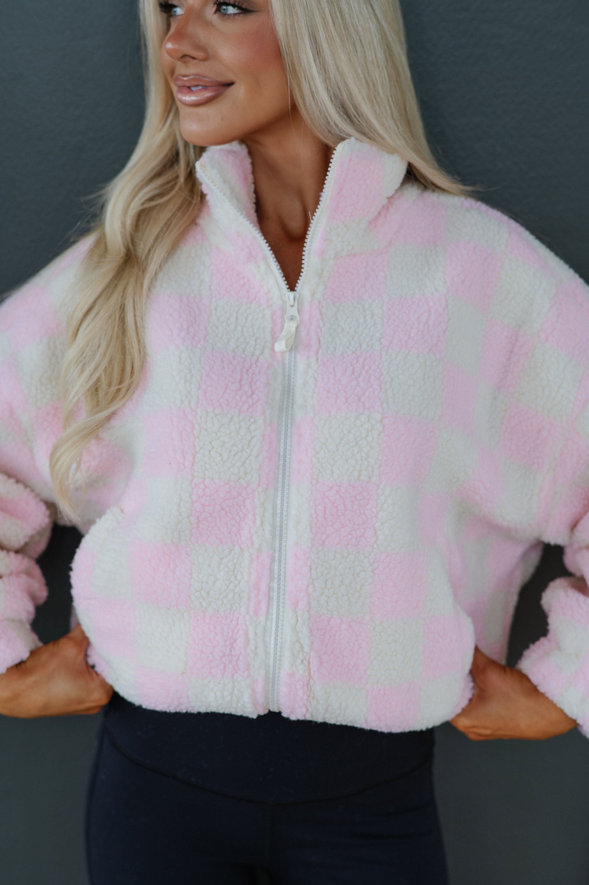 Alayna Checkered Jacket-Pink