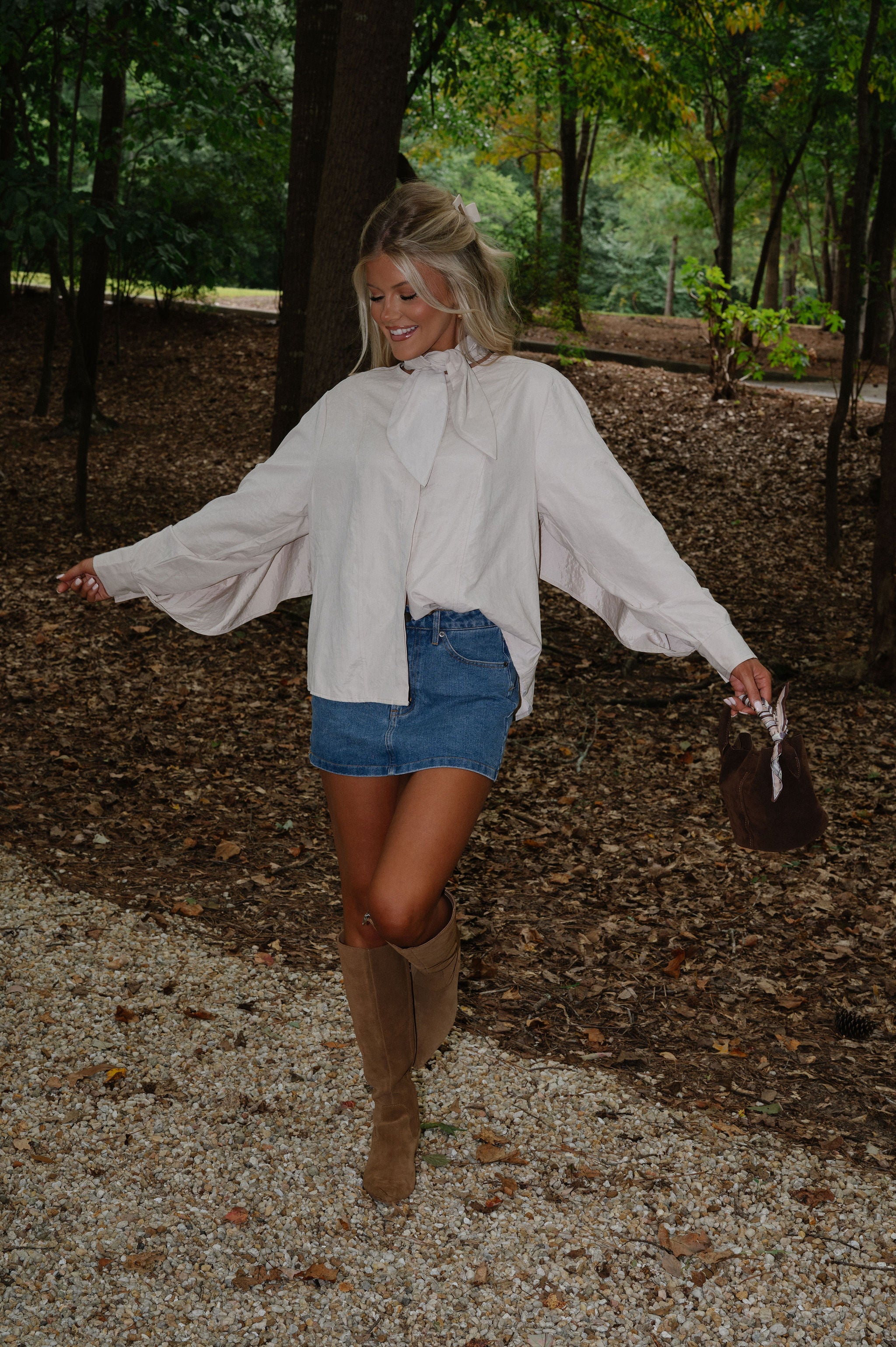 Brooke Neck Tie Top-Bone