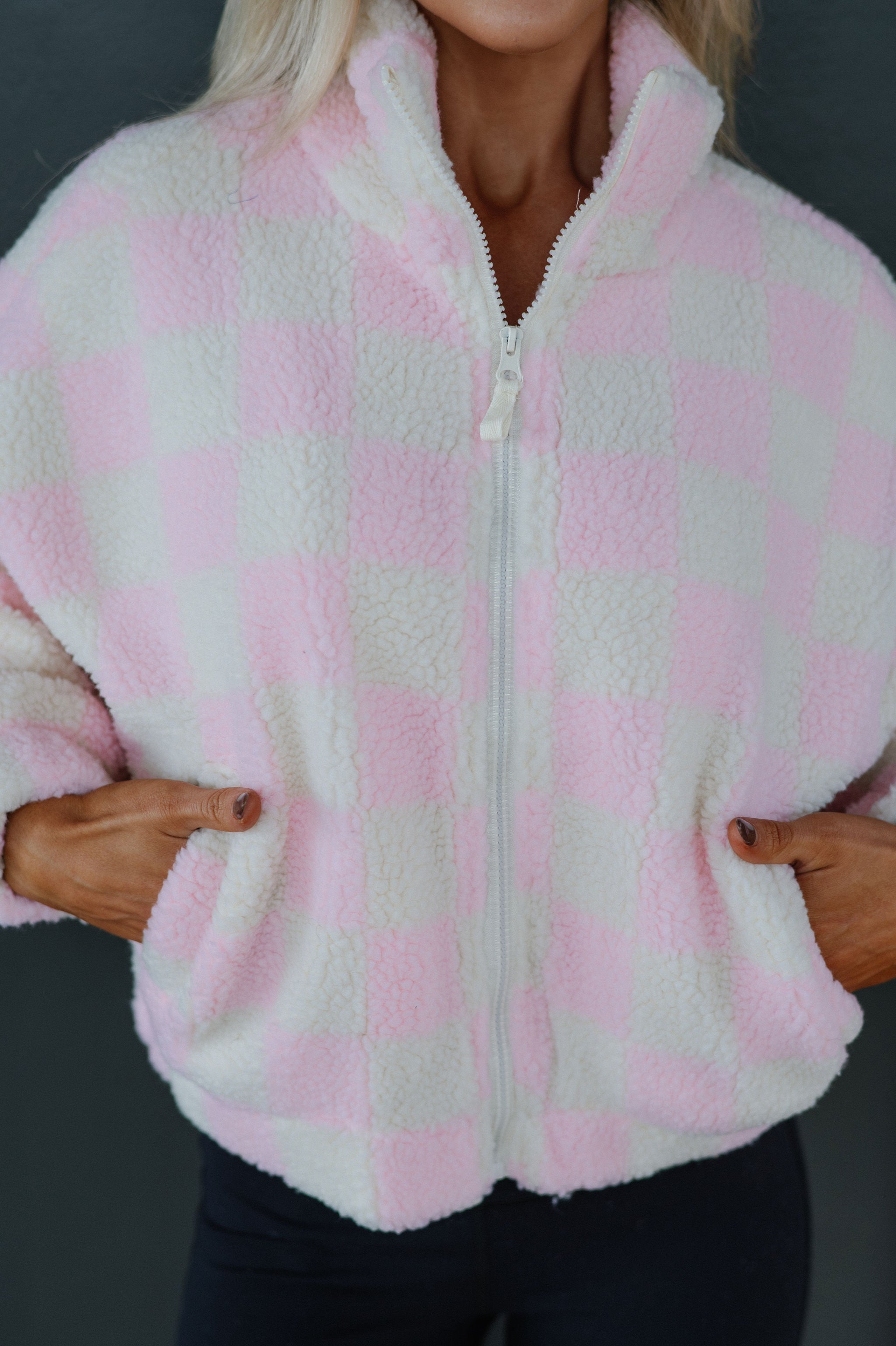 Alayna Checkered Jacket-Pink