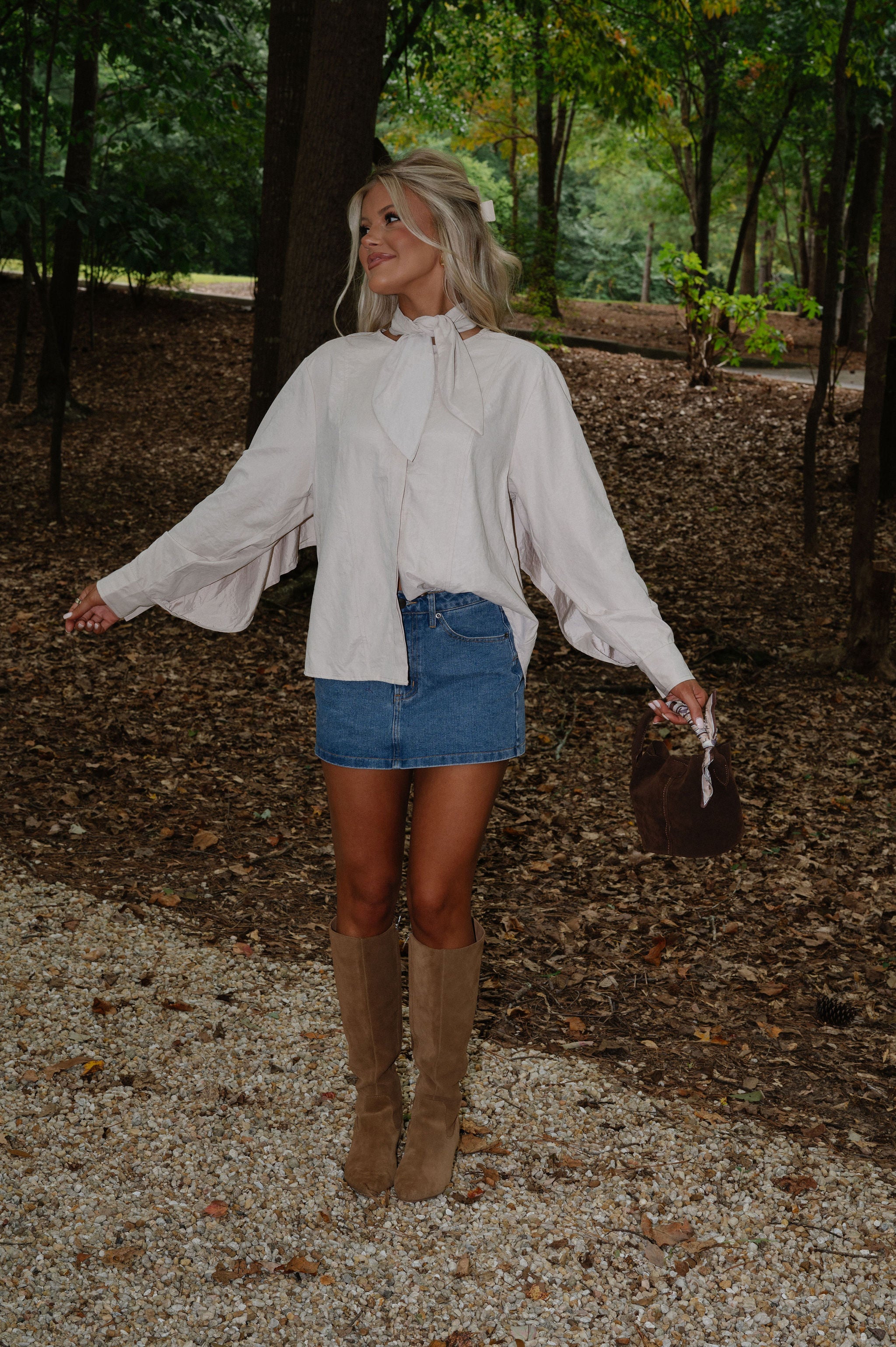Brooke Neck Tie Top-Bone