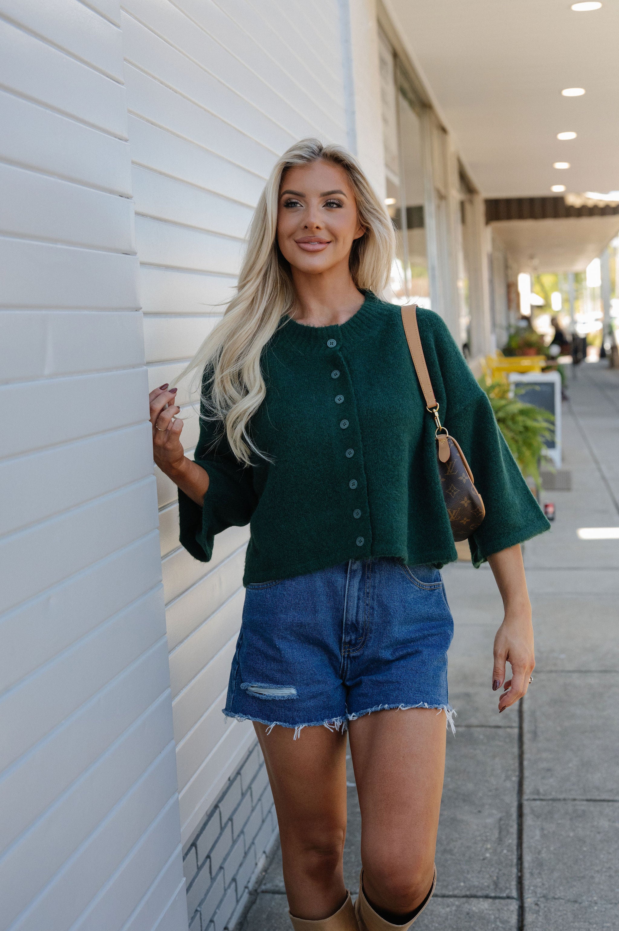 Eleanor Wide Sleeve Cardigan-Dark Green