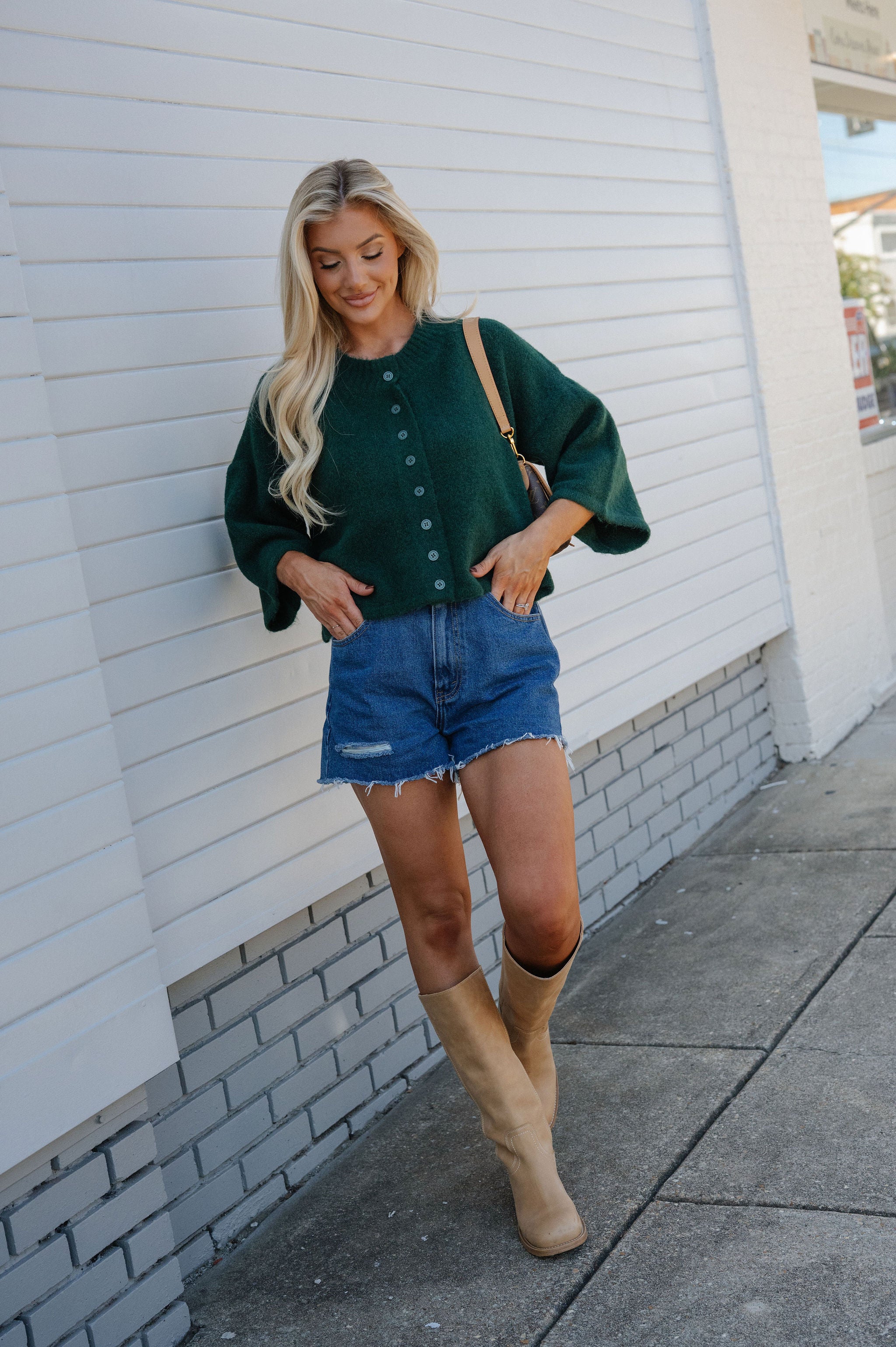Eleanor Wide Sleeve Cardigan-Dark Green