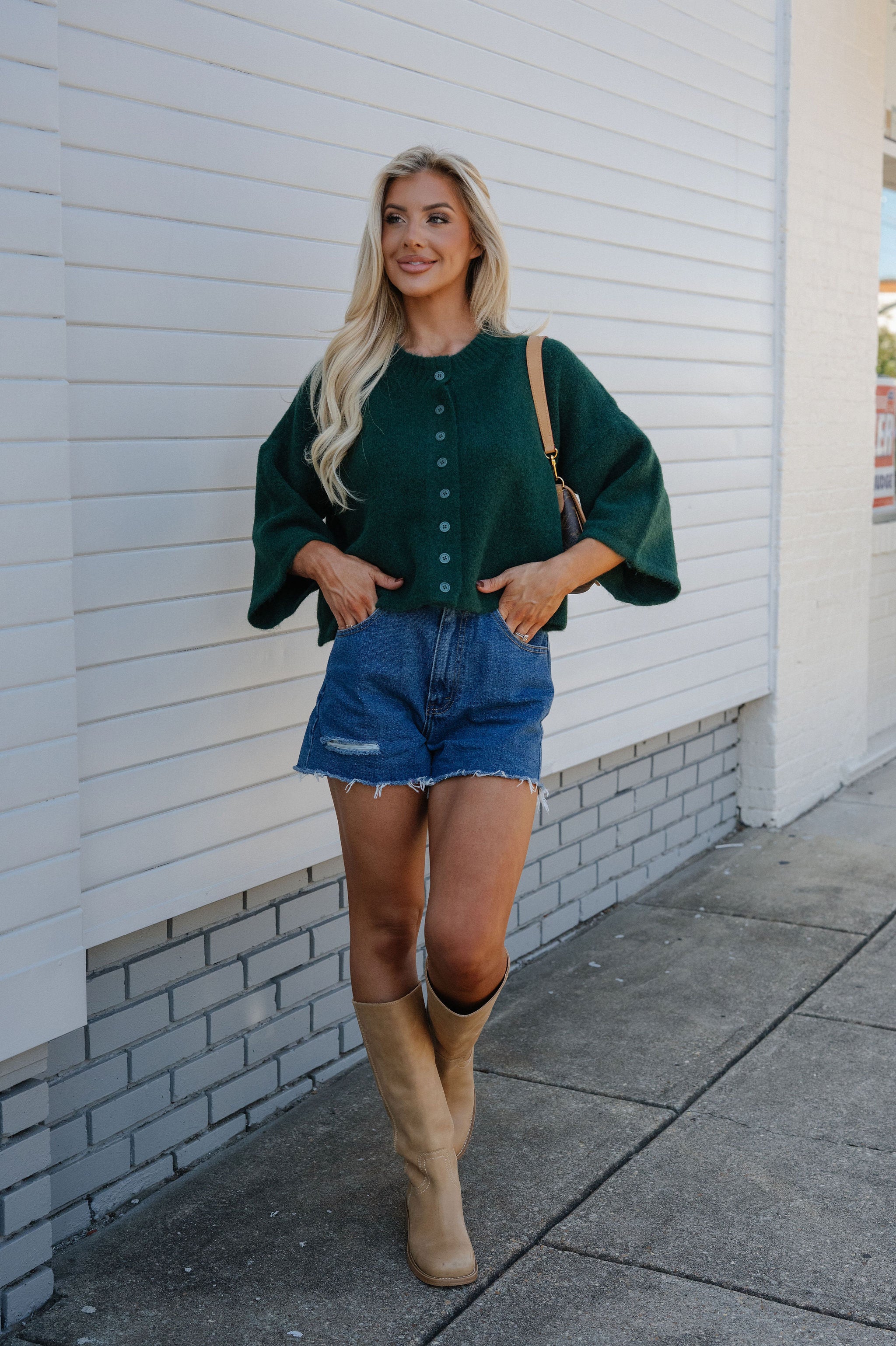Eleanor Wide Sleeve Cardigan-Dark Green