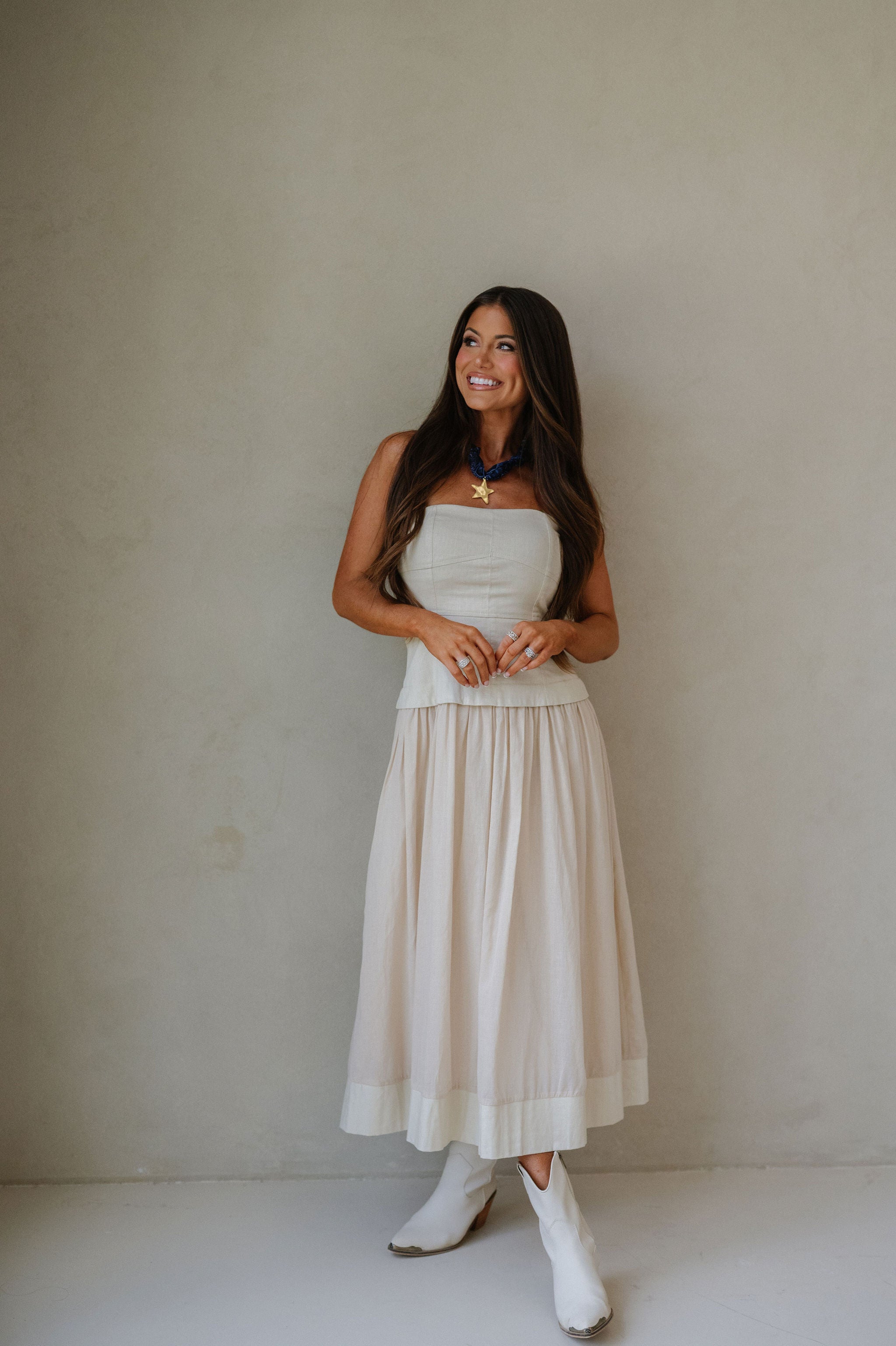 Corset Lined Strapless Dress-Ecru