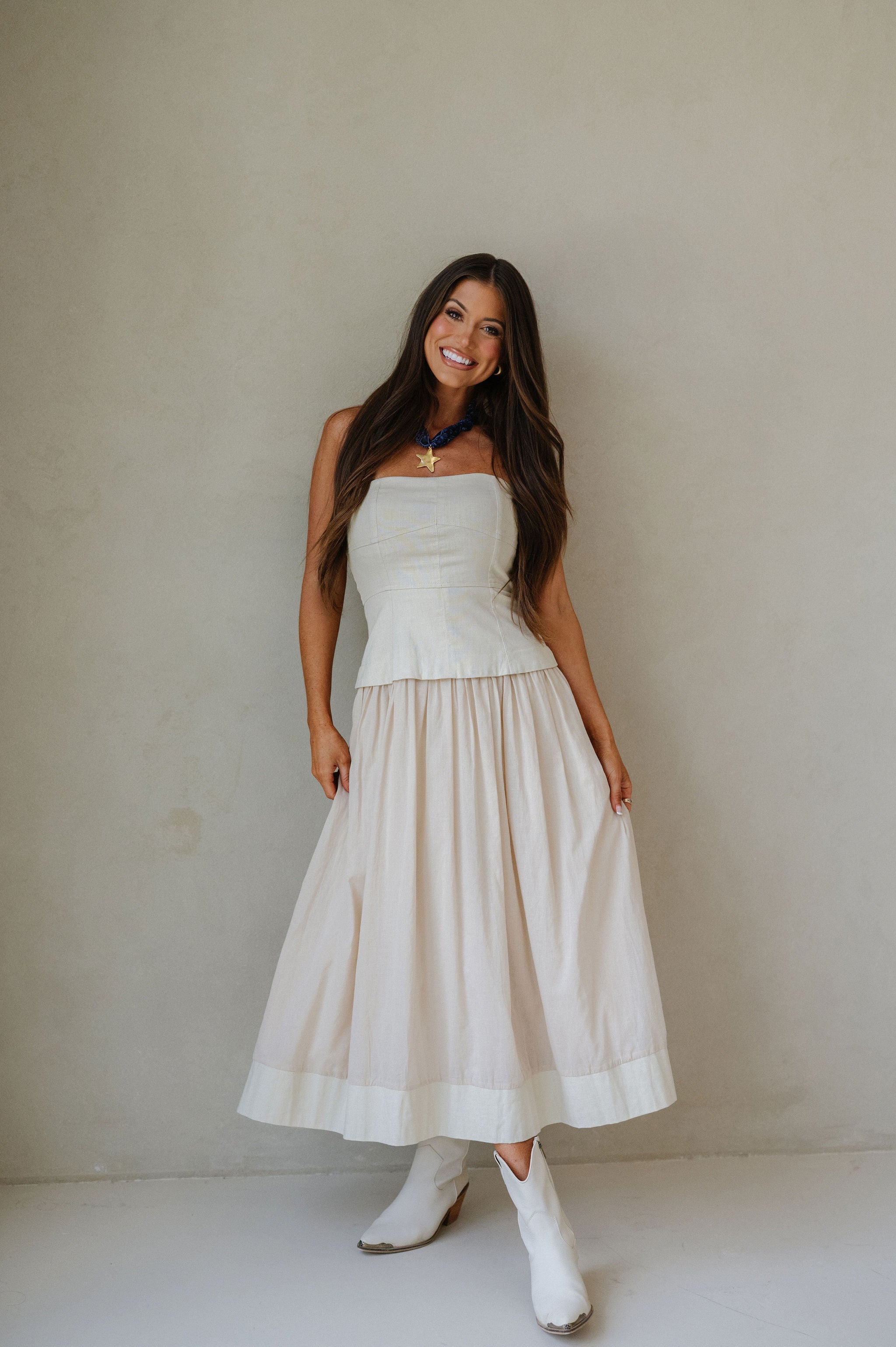 Corset Lined Strapless Dress-Ecru