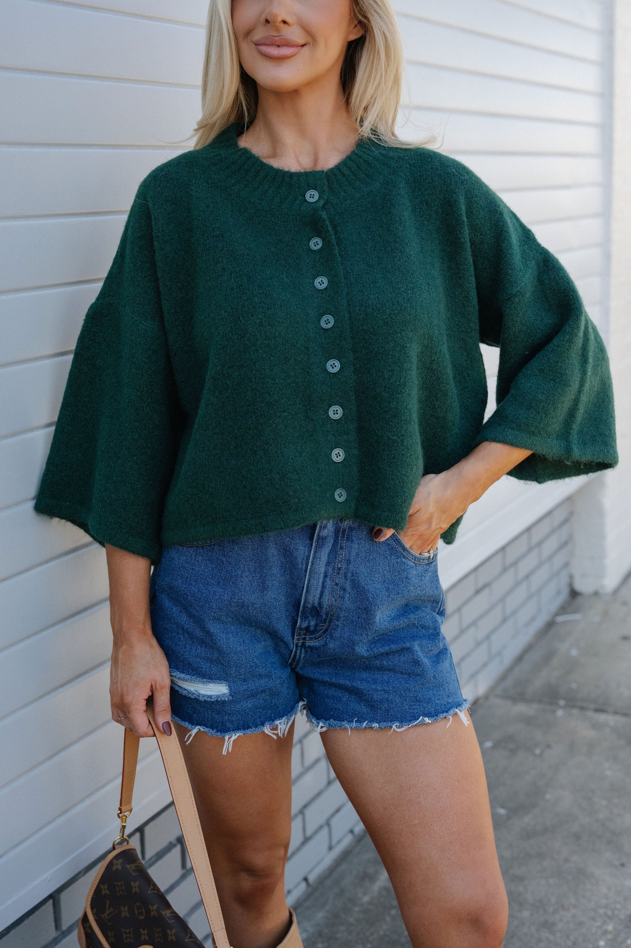 Eleanor Wide Sleeve Cardigan-Dark Green