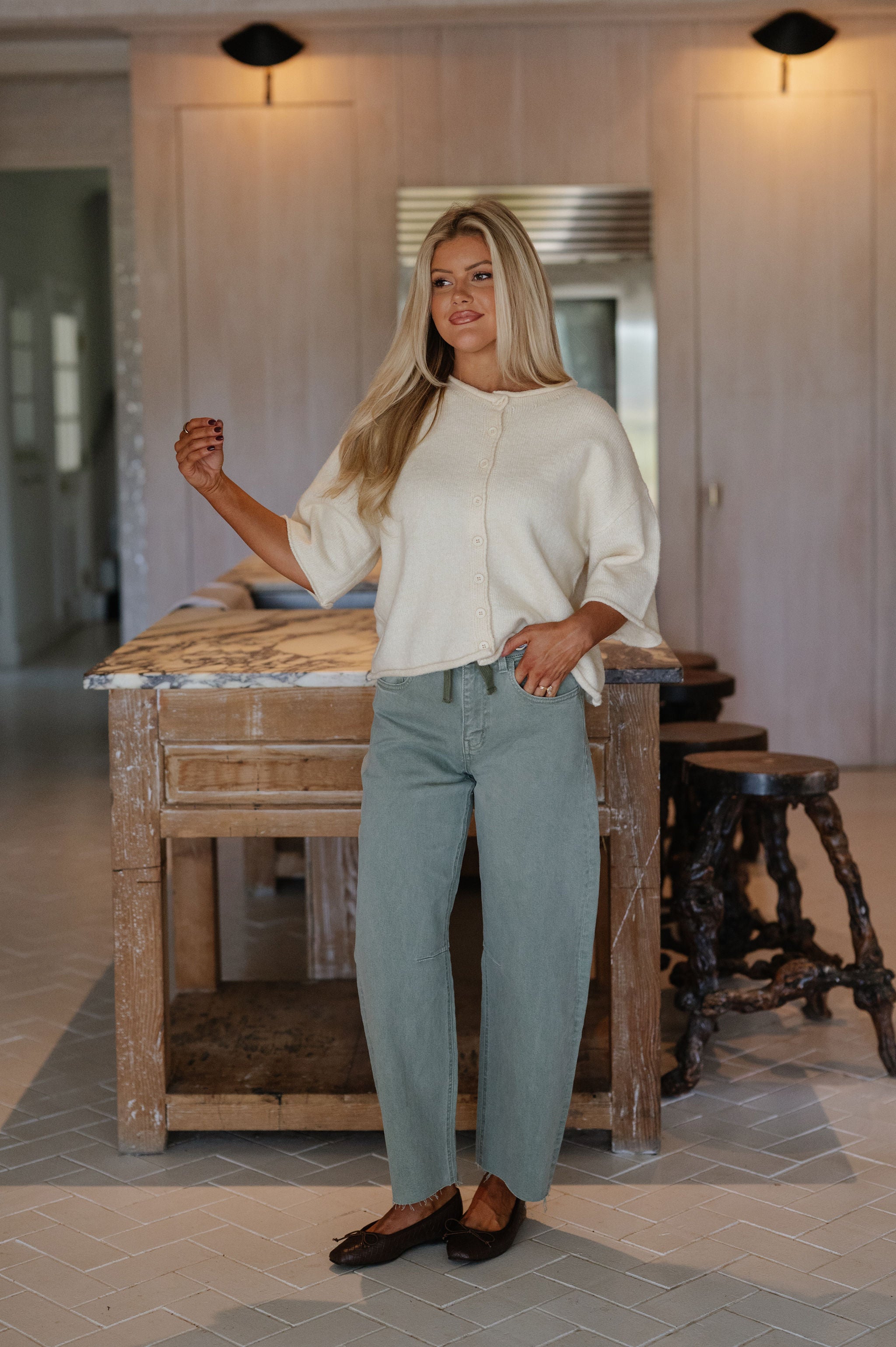 Kelsey Quarter Sleeve Cardigan-Cream