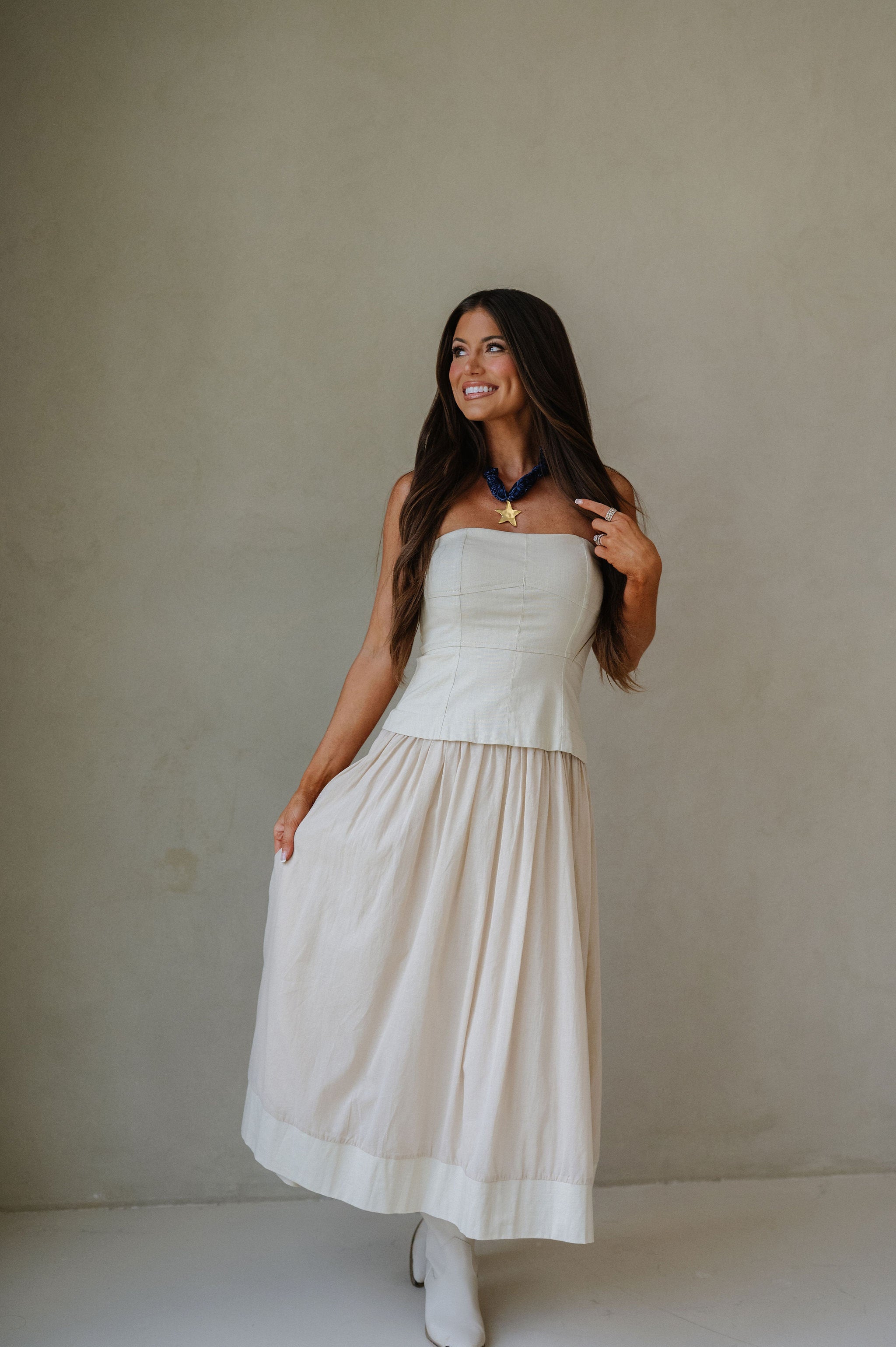 Corset Lined Strapless Dress-Ecru
