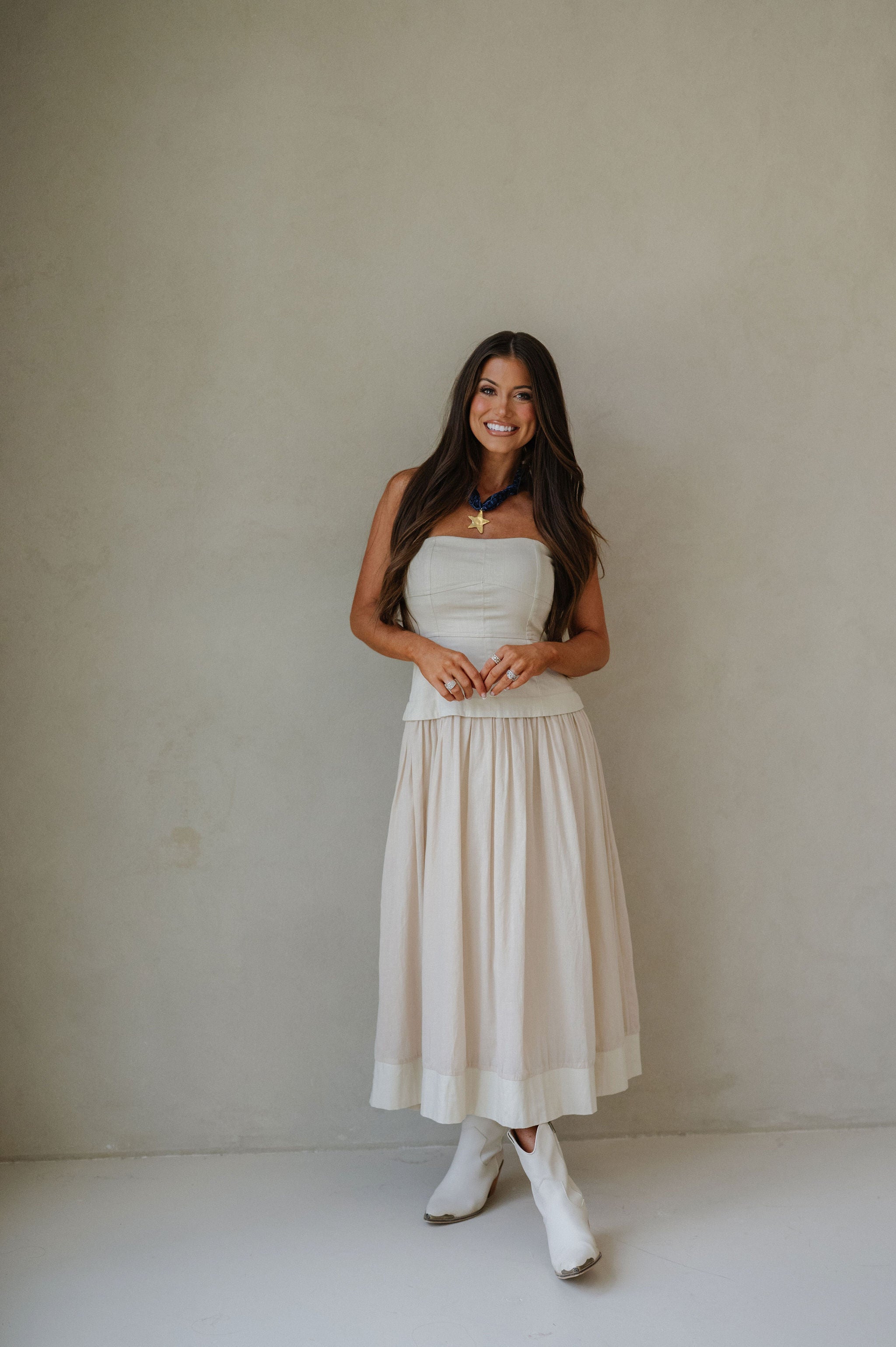 Corset Lined Strapless Dress-Ecru